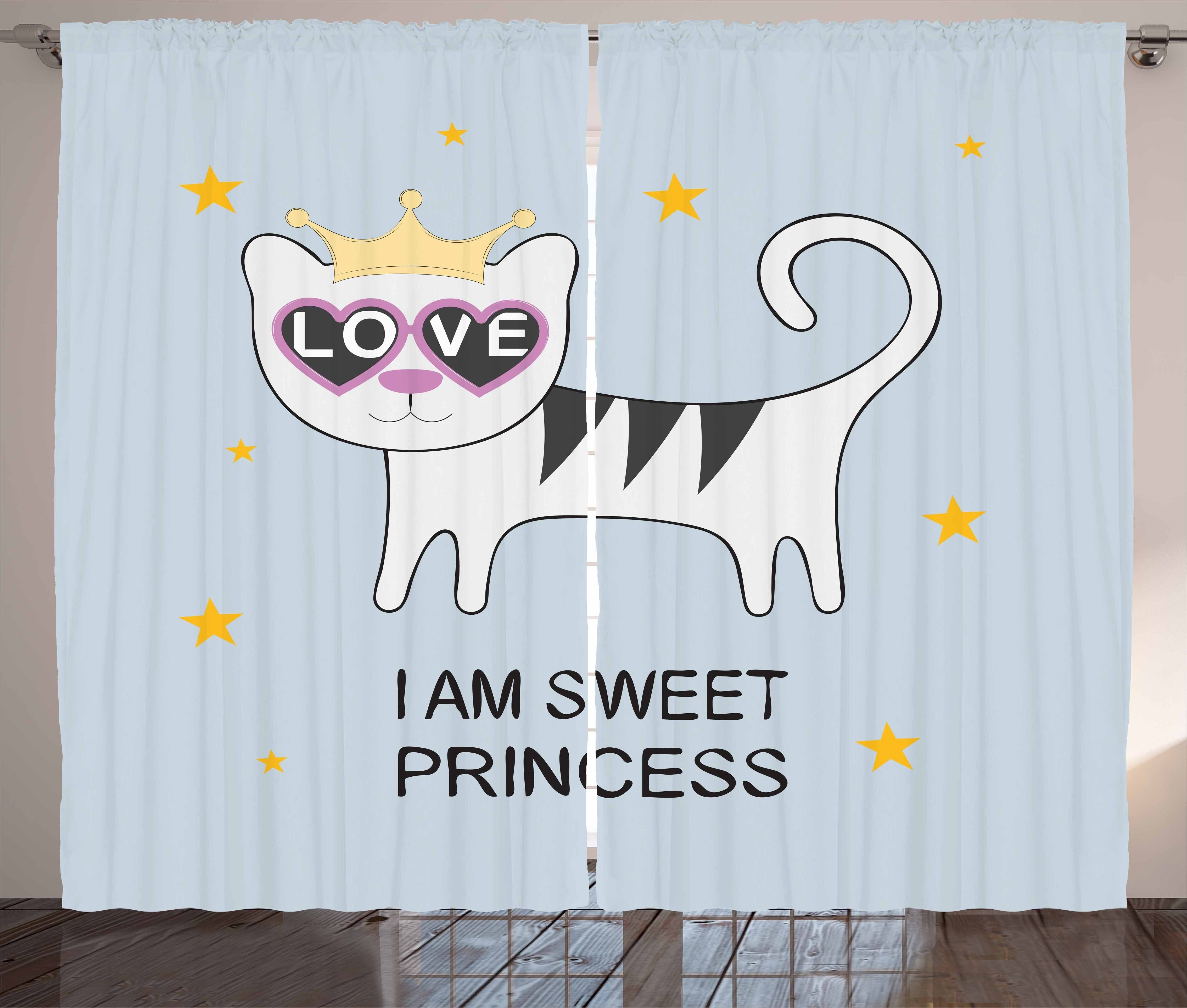 Gardine Schlafzimmer Kräuselband eine Katzen-Herz-Liebe Haken, Prinzessin Ich und bin Schlaufen Abakuhaus, mit Vorhang