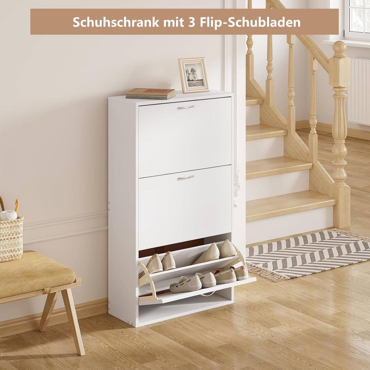 Woltu Schuhschrank (1-St) schmal hoch, Schuhkommode mit 3 Klappen günstig online kaufen