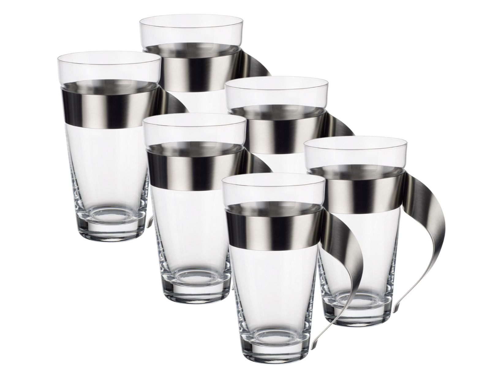 Villeroy & Boch Geschirr-Set New Wave Caffe Latte Macchiato Glas 0,5 l Set6, Edelstahl / Glas