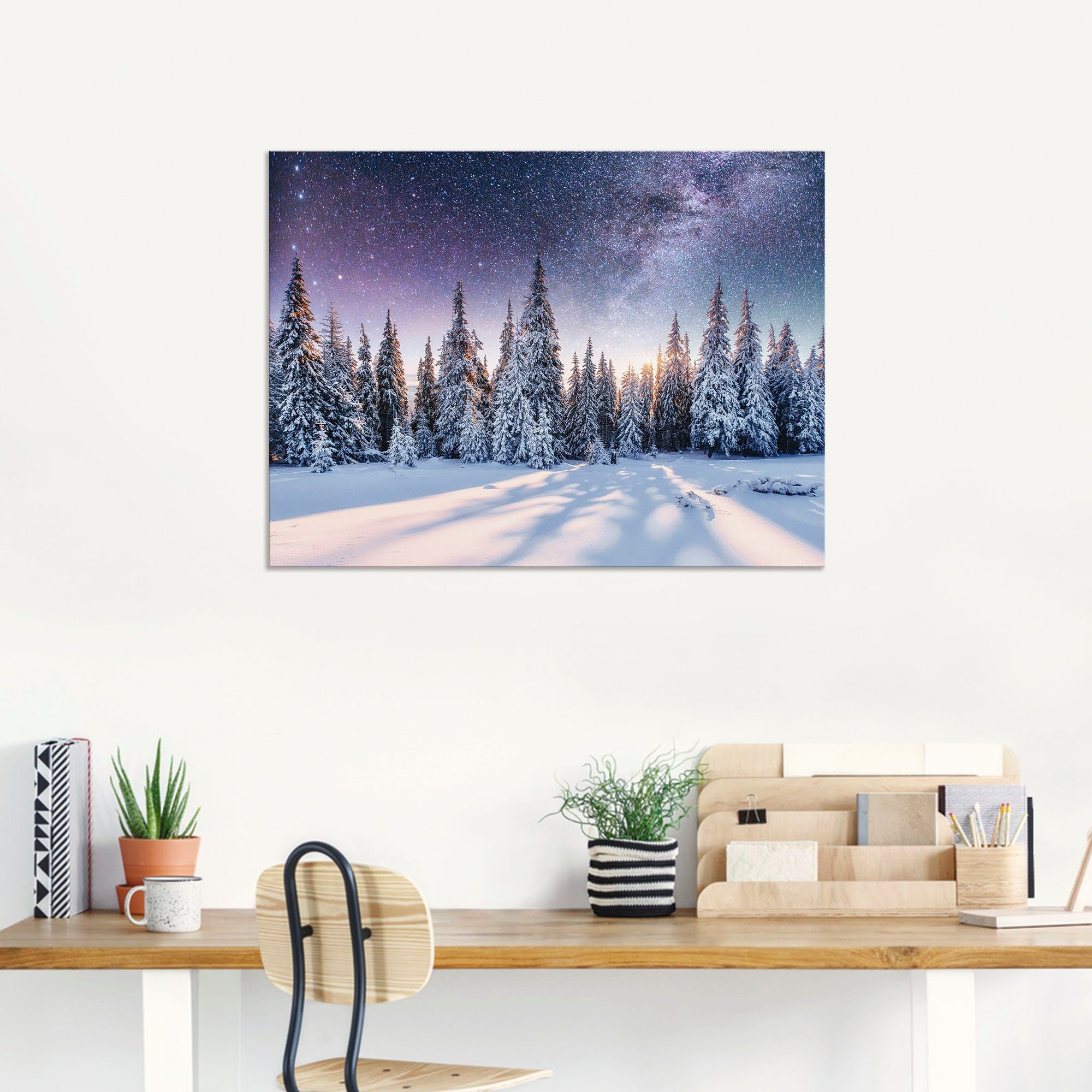 Artland Wandbild Tannenwald im Schnee vorm Sternenhimmel, Berge & Alpenbilder (1 St), als Alubild, Leinwandbild, Poster in verschied. Größen