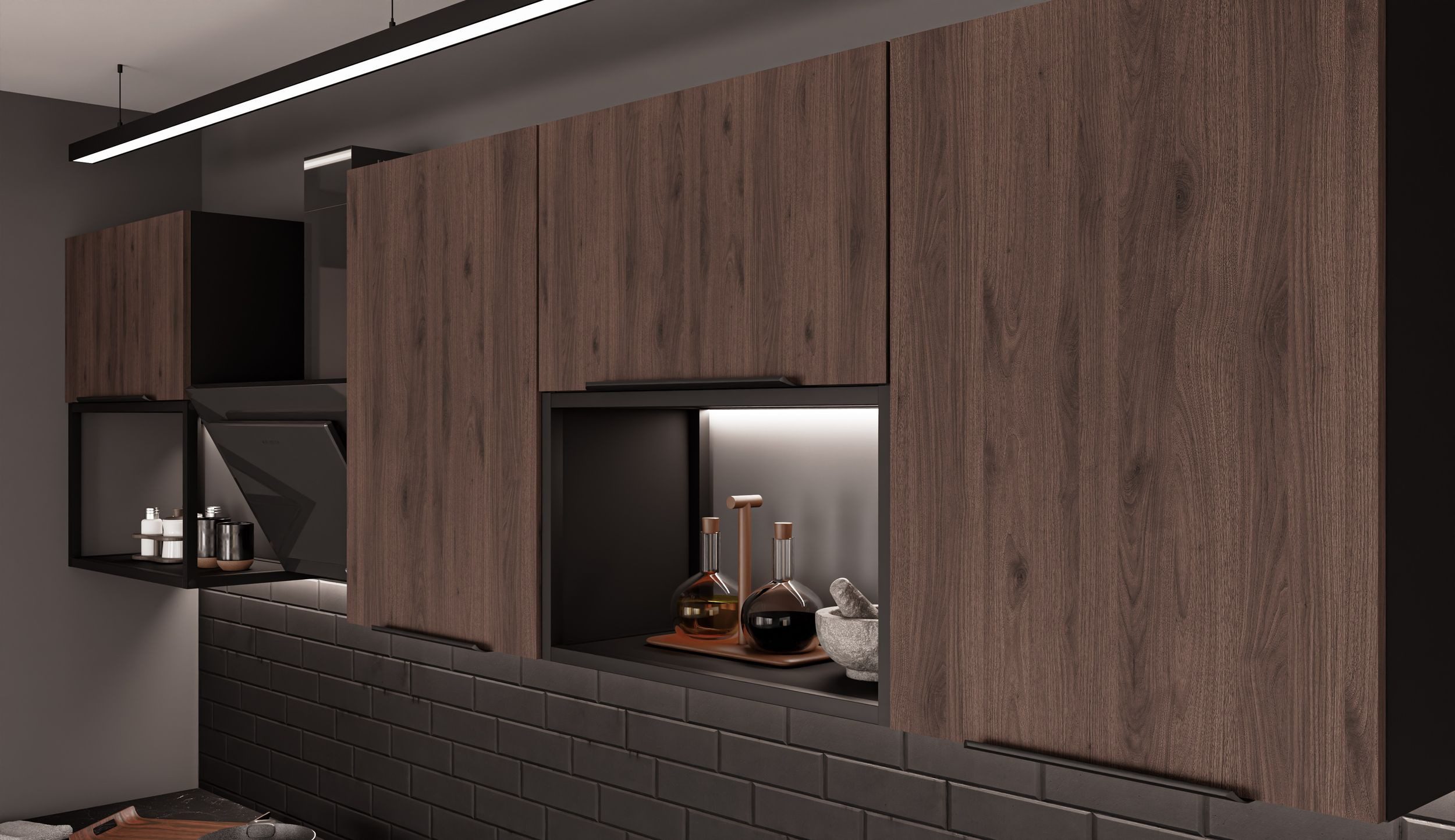 Küchen-Preisbombe Küchenzeile ARONA + MONZA LOFT 280 + 180 cm Küchenblock Küche Nußbaum Kaschmir