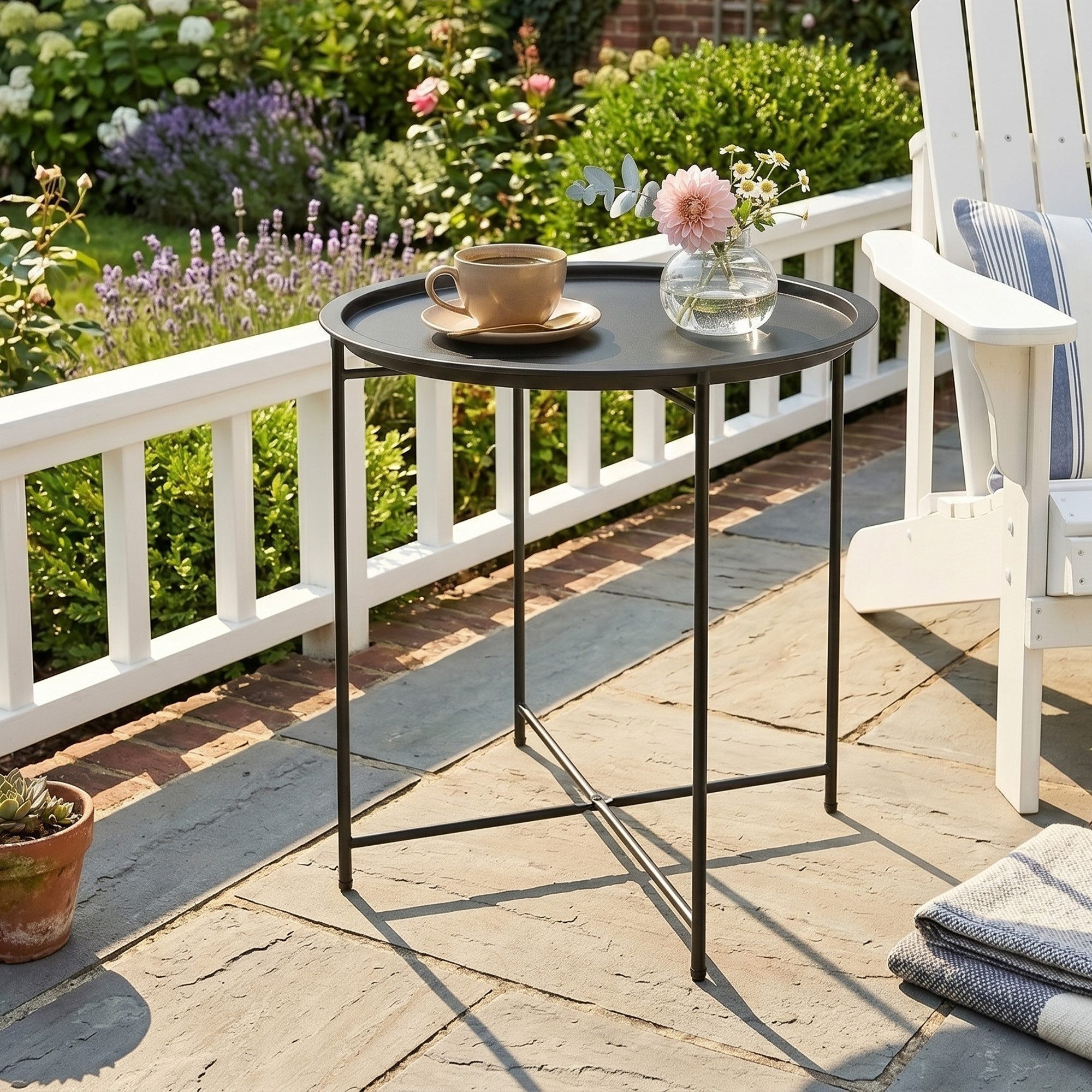 Outsunny Gartentisch Beistelltisch klappbar mit klappbar Tischbeine Campingtisch (Beistelltisch, 1-St., klappbar Balkontisch), für Wohnzimmer, Büro, Outdoor, Indoor, Schwarz
