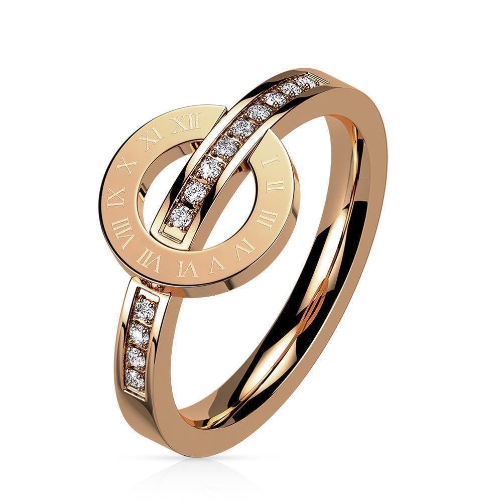 1-tlg), 2,5 Fingerring BUNGSA (Ring, Ziffernkreis römischer mm Damen breit aus roségold Kristalle Mädchen Ring und