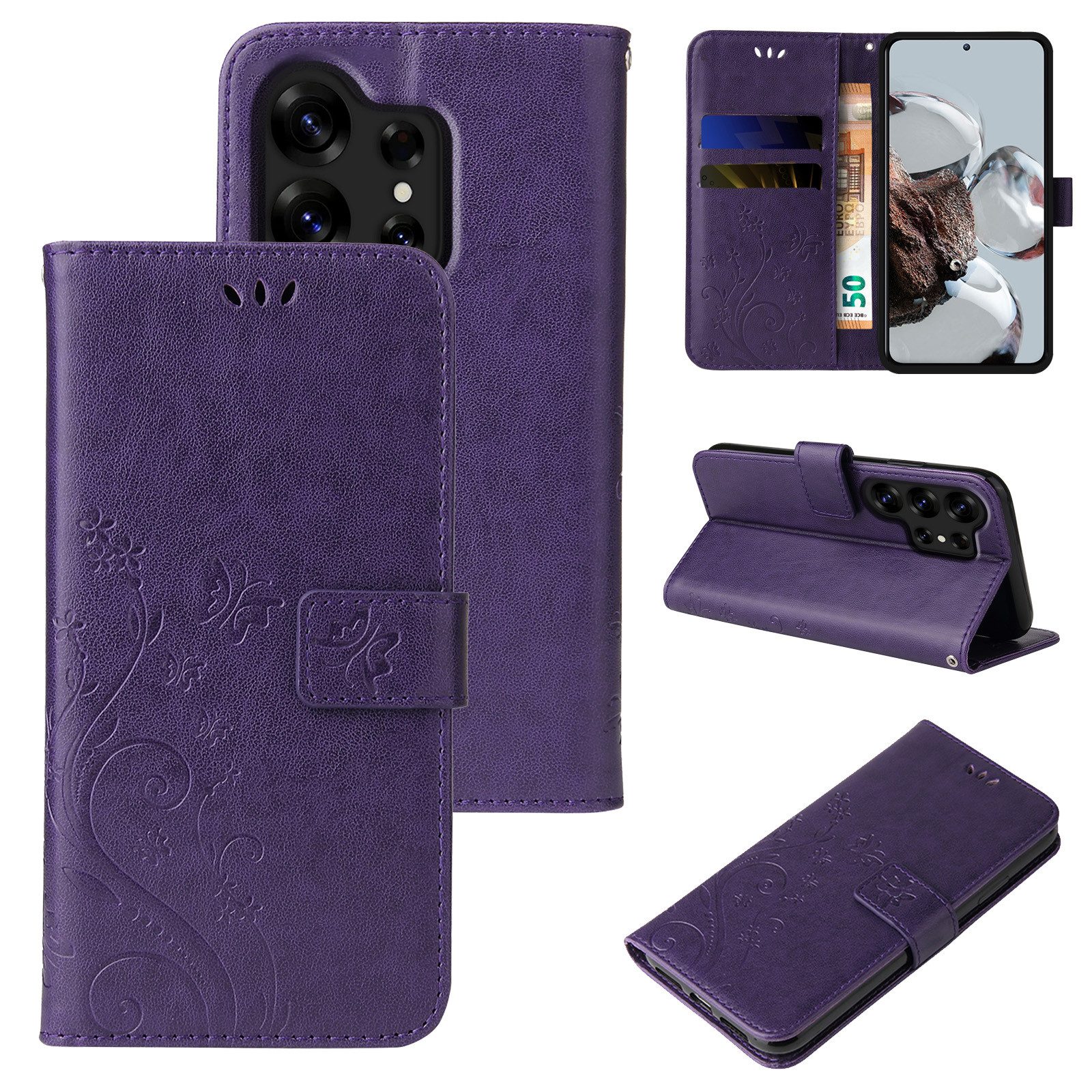 Tec-Expert Handyhülle Cover Tasche Hülle für Samsung Galaxy S26 Ultra, Klapphülle Case mit Kartenfach Fliphülle aufstellbar, Motiv Blumen