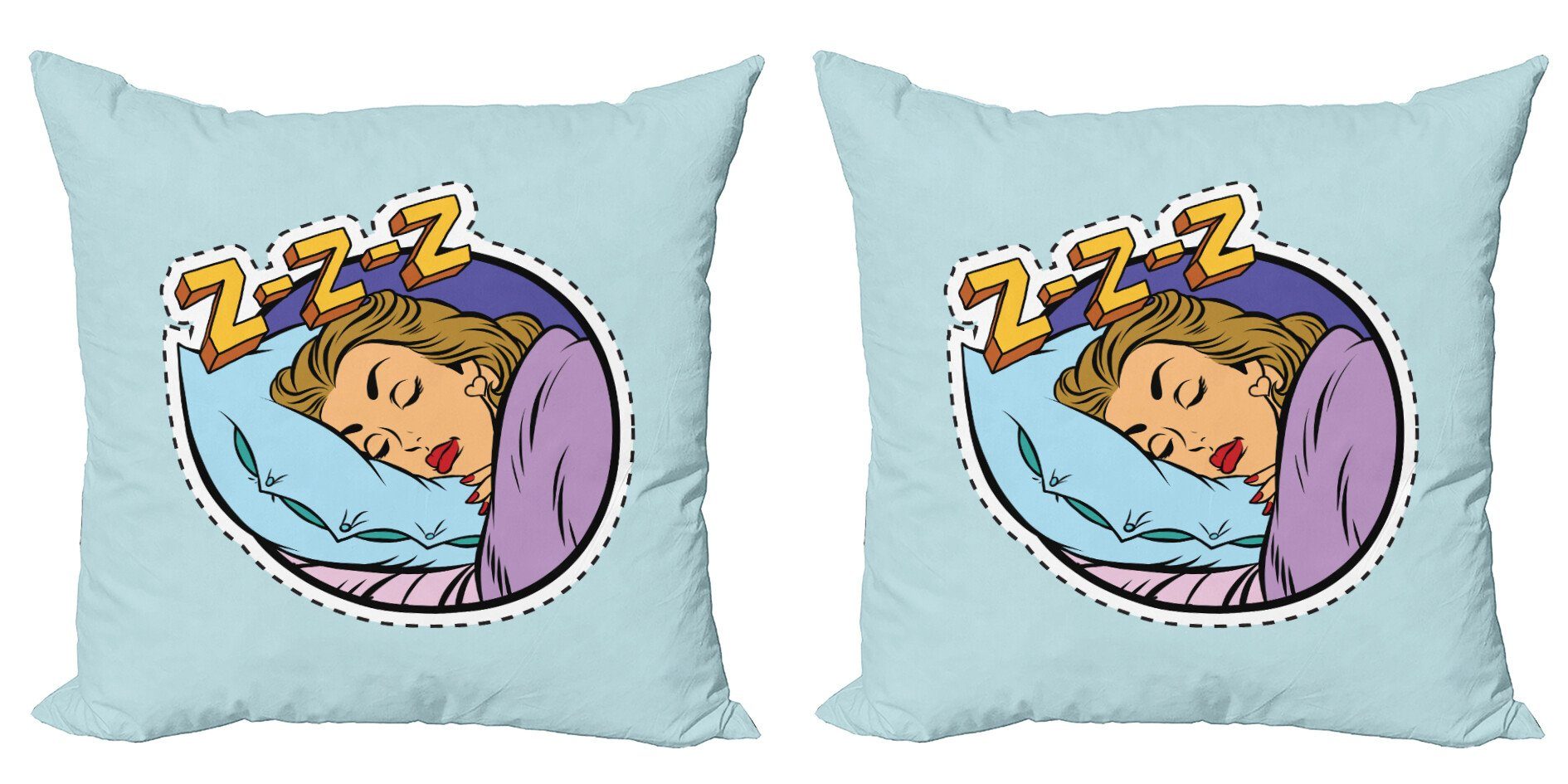 (2 Stück), Sleeping Digitaldruck, Kissenbezüge Pop-Art Modern Girl Comic Accent Doppelseitiger Abakuhaus