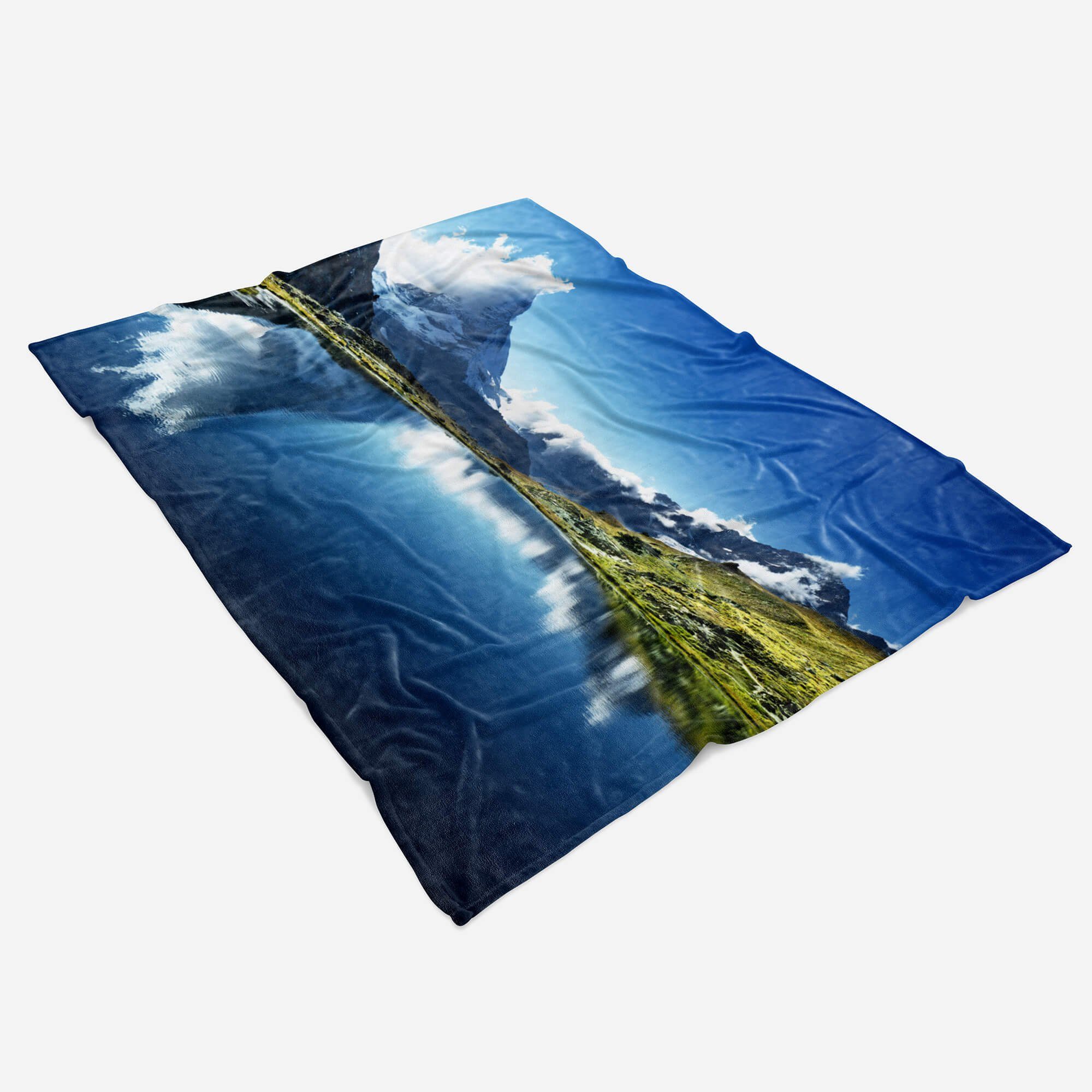 Sinus Art Handtücher Fotomotiv Alpen Kuscheldecke Schön, Wolken Strandhandtuch Handtuch Saunatuch mit (1-St), Handtuch Baumwolle-Polyester-Mix Bergsee