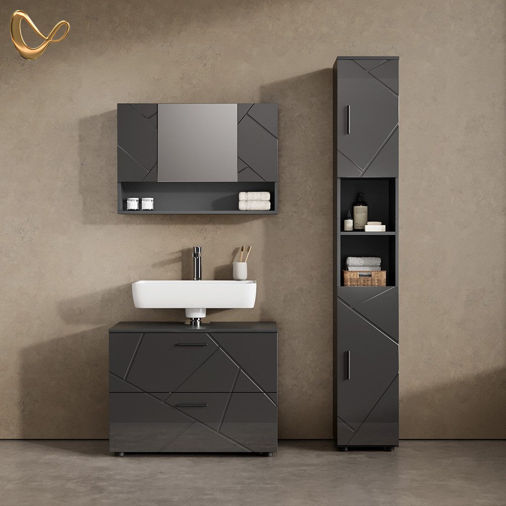 Livinity® Badezimmerspiegelschrank Ronco, Anthrazit Hochglanz, 80.1 x 55 cm günstig online kaufen