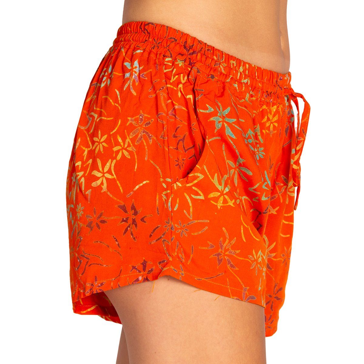 PANASIAM Strandshorts Sporthose für kurze angenehm orange zu und Strand Shorts Wachsbatik Damenshorts Meditation Damen farbecht Tragen Yoga Relaxshorts oder B402