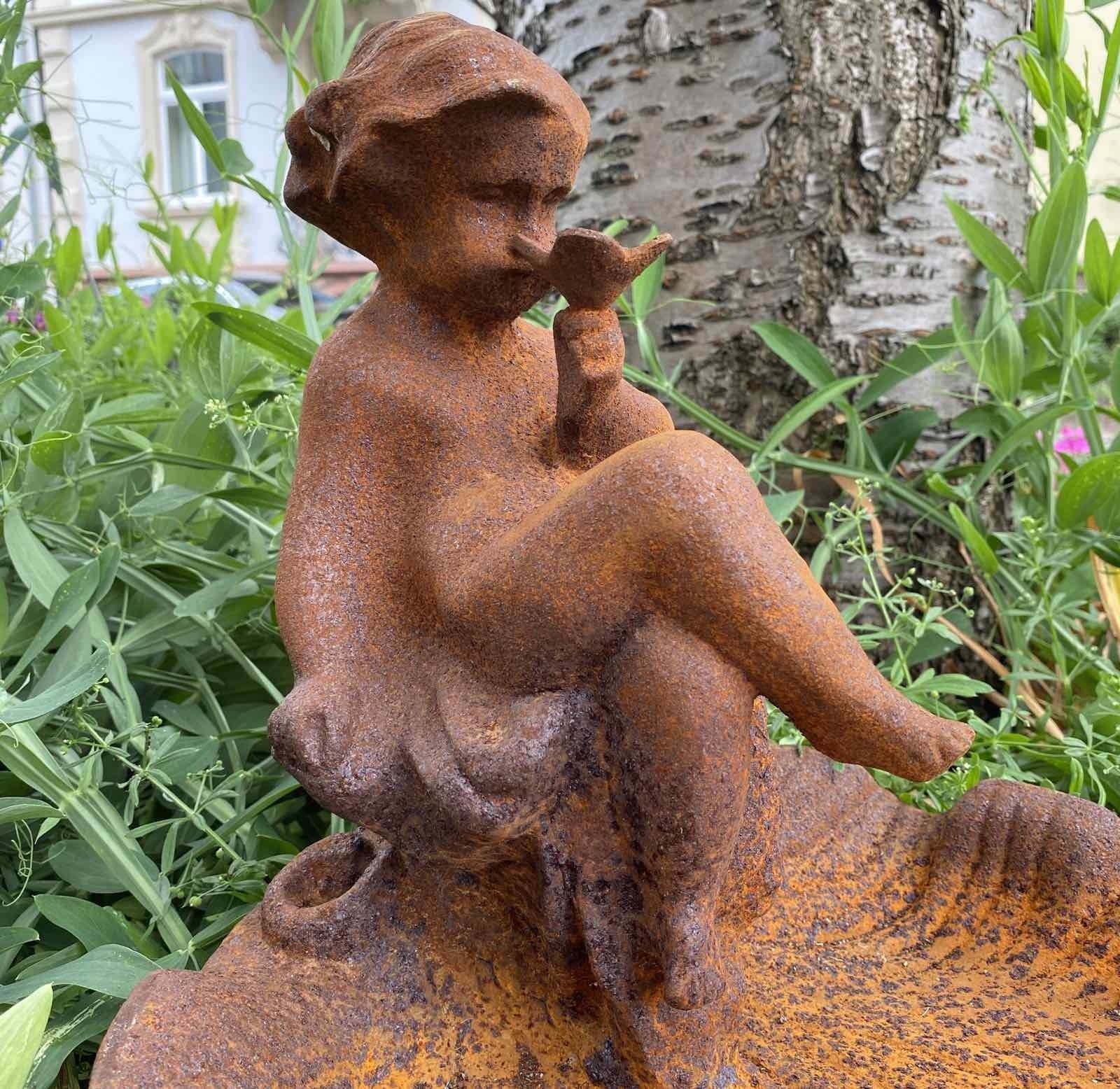 Eisen Garten Skulptur Schale Antik-Stil Blumenschale Vogel Gartenfigur Aubaho Planzschale