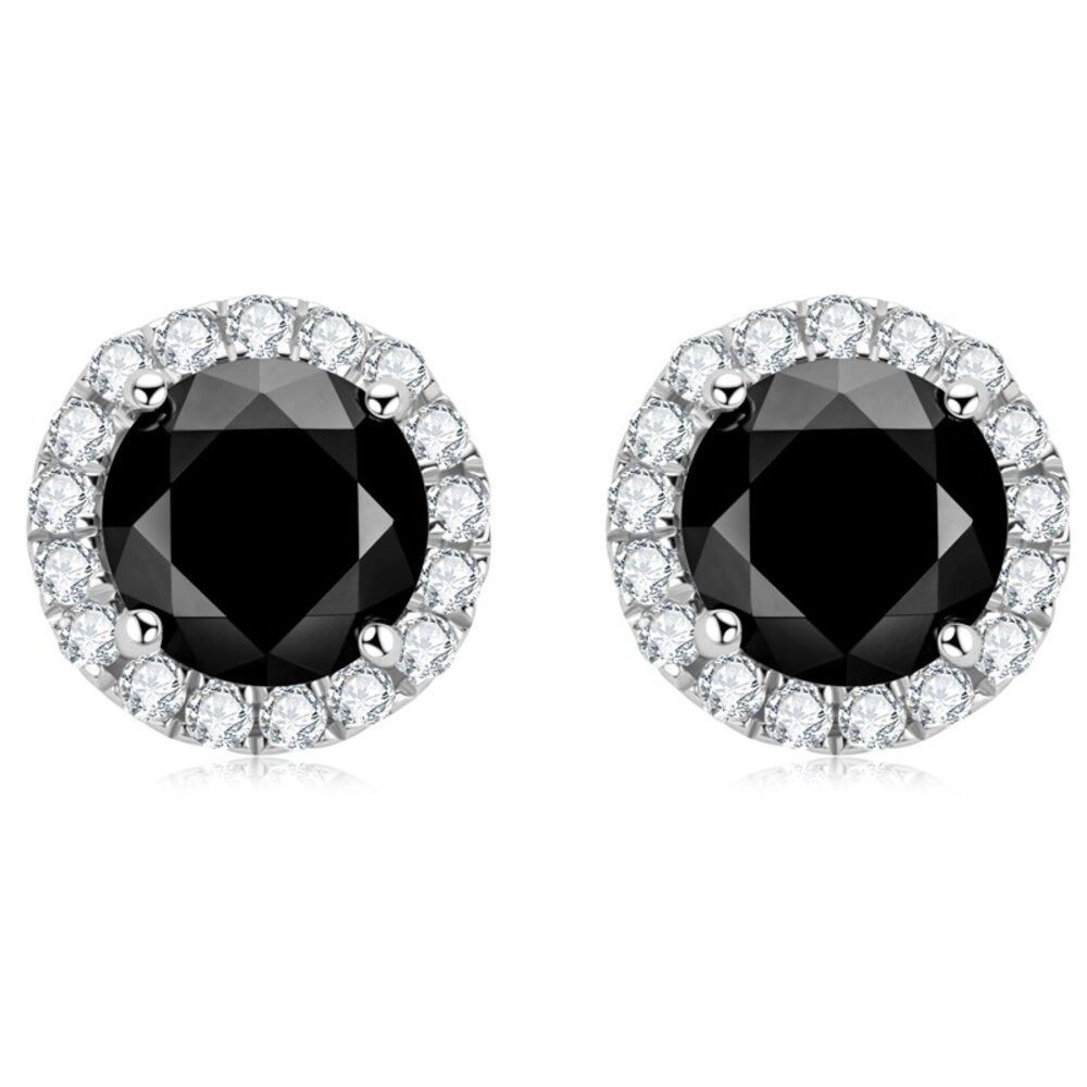 ROUGEMONT Paar Ohrstecker Funkelnde Moissanit Ohrstecker Schwarz 925 Sterling Silber Zertifikat, Echtschmuck mit Zertifikat