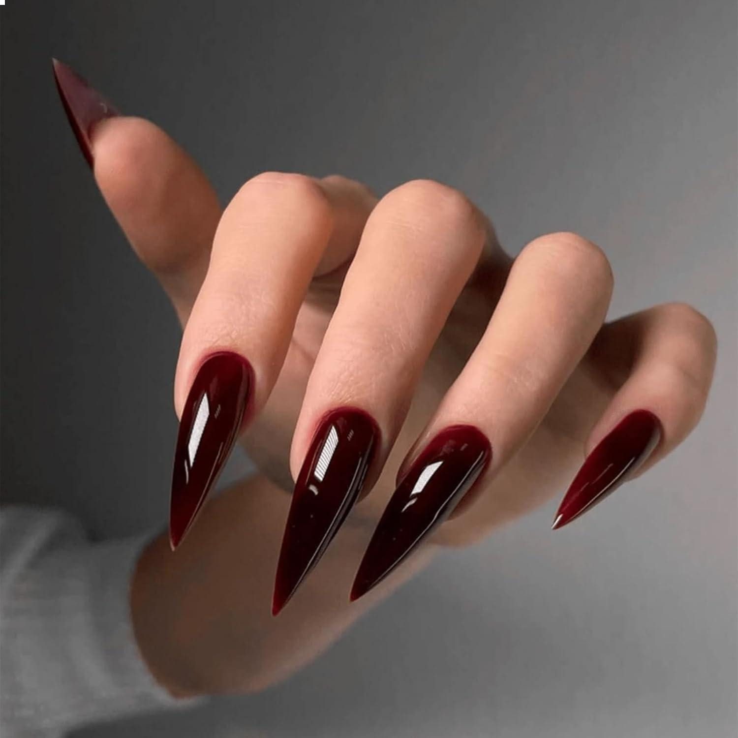 LuxusKollektion Kunstfingernägel Künstliche Fingernägel Stiletto rot Nagelkleber Halloween AHA2
