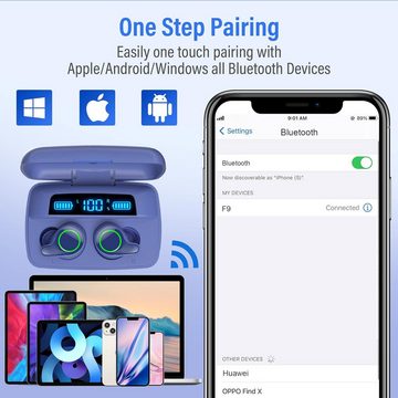 Esiposs Kabellos, Bluetooth 5.0 mit Mikrofon 156H Spielzeit mit USB-C LCD In-Ear-Kopfhörer (Ergonomisches Design für ein angenehmes Tragegefühl den ganzen Tag über, Stereo Sound IPX7 Wasserdicht Ohrhöre for iPhone Samsung Android)