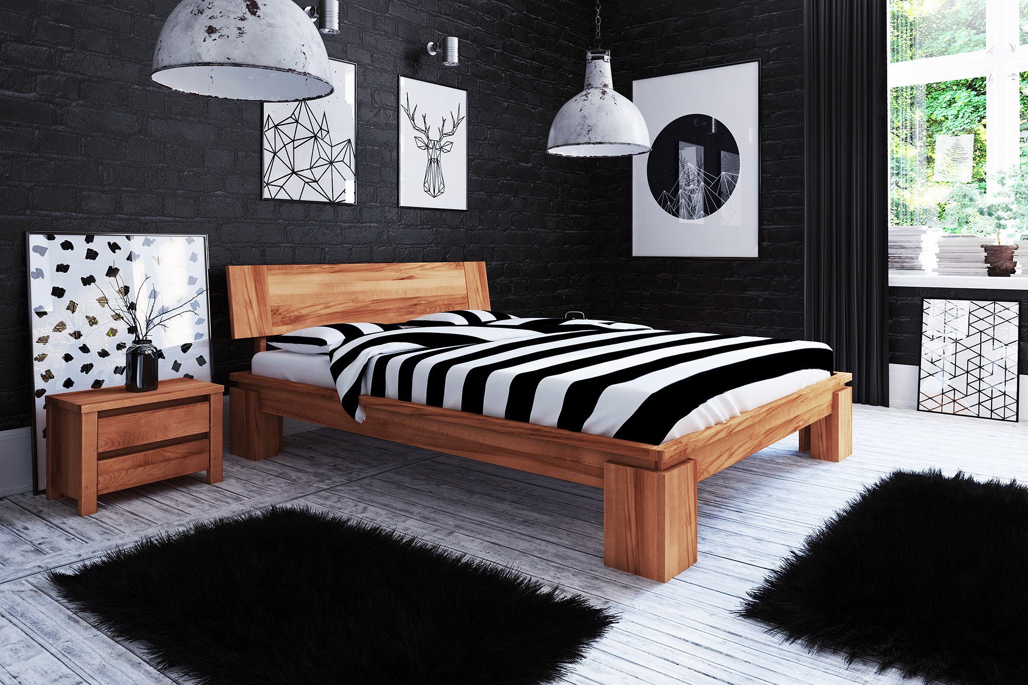 byoak Bett VINCI 140 x 220 aus Massivholz, mit Holzkopfteil, Naturgeölt