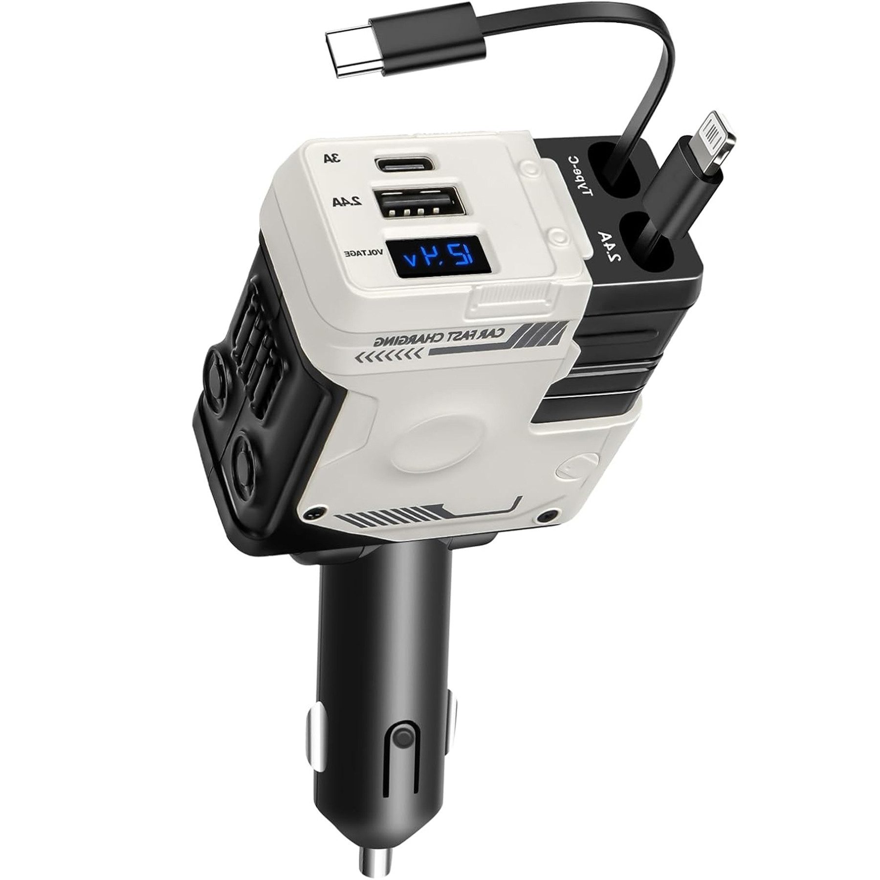 Senmudi Zigarettenanzünder-Verteiler Zigarettenanzünder USB C KFZ, 120W Auto Ladegerät Adapter 4 in 1 (Einziehbares Autoladegerät mit 4 Stoßdämpfern Travel Essentials, mit iPhone 16/16 Pro Max/15/14/13AirPods/Galaxy S24/S23/ Google Pixel)