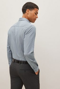 Next Langarmhemd Strukturiertes Slim Fit Hemd mit Besatz (1-tlg)