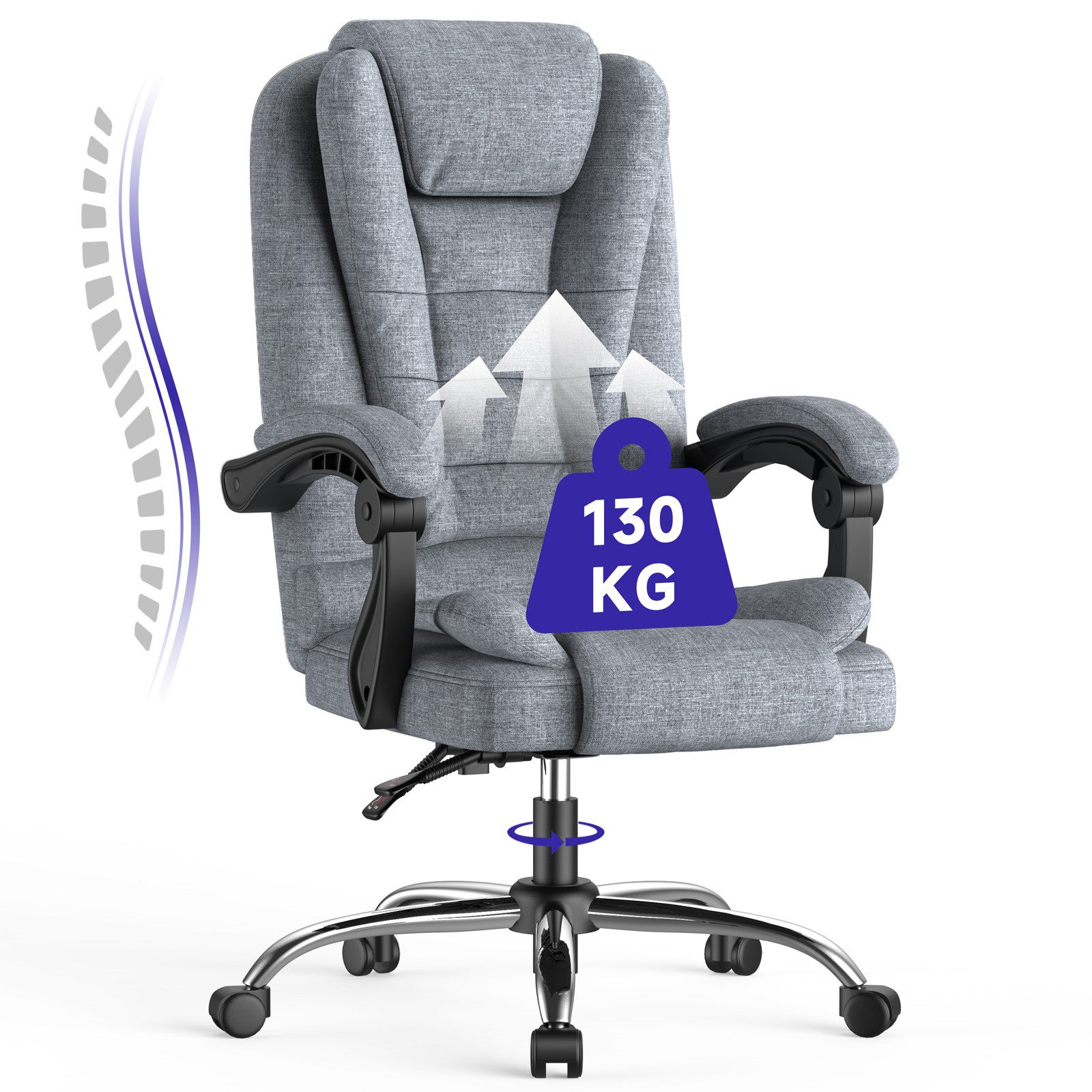 Gywowken Drehstuhl Bürostuhl - Ergonomischer Schreibtischstuhl - mit Hoher Rückenlehne (Packung), - Höhenverstellbar - Drehstuhl mit 130°-Neigungsfunktion - Bis 130 kg