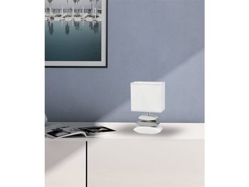 meineWunschleuchte LED Tischleuchte, LED wechselbar, warmweiß, kleine Fensterbank Designer-lampe mit Stoff Lampenschirm Weiß, H: 29cm