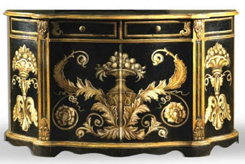 Casa Padrino Sideboard Casa Padrino Barock Sideboard Schwarz / Gold handbemalt 174 cm - Hotel Collection