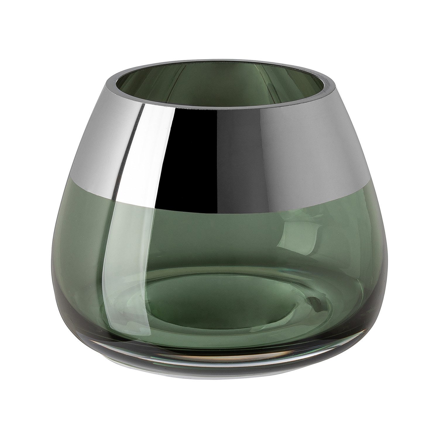 Teelichthalter BELLA Teelichthalter - H.8,5cm x D.11cm - Glas - dunkelgrün/silber