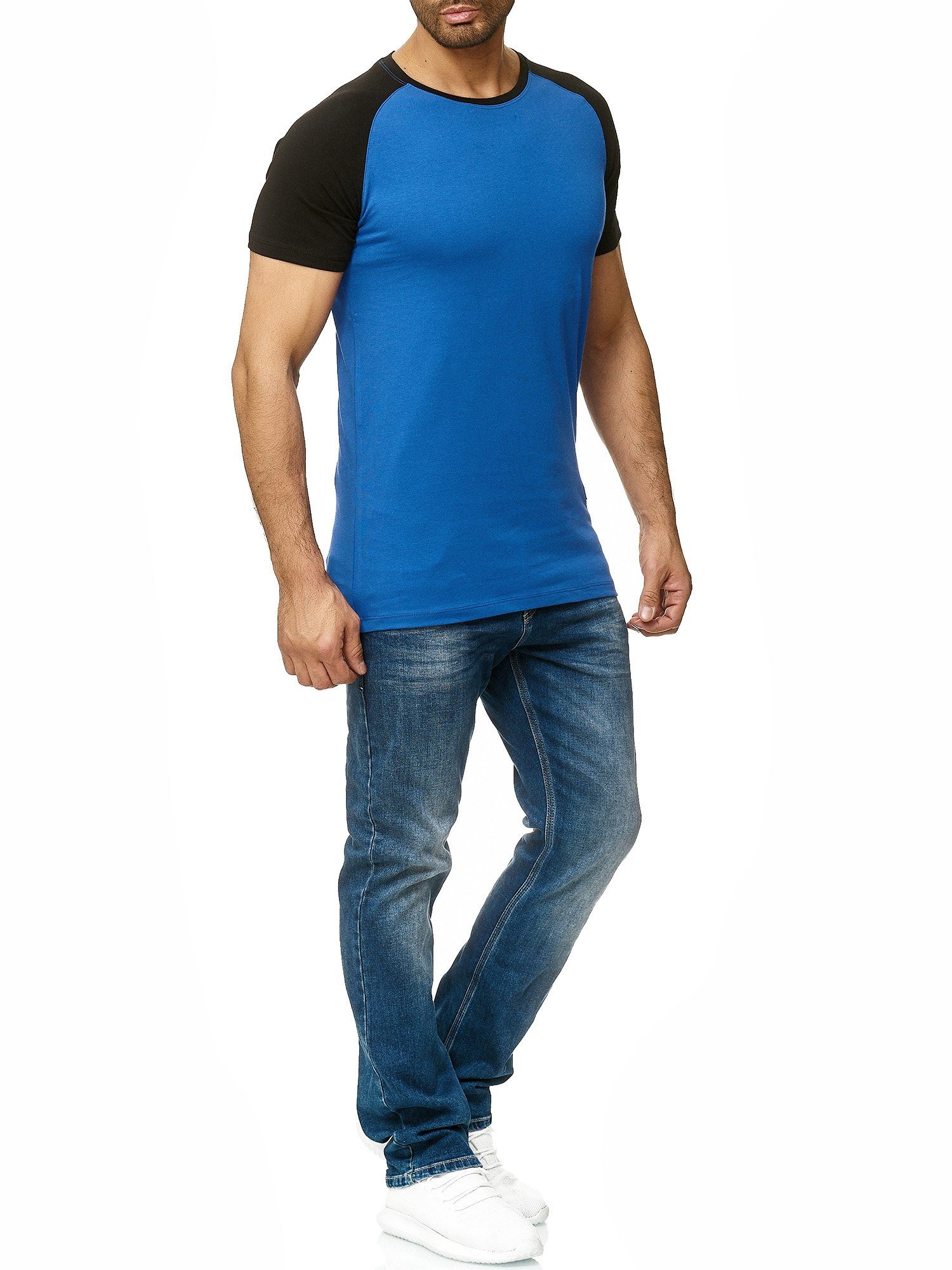 (Shirt Casual Freizeit T-Shirt Tee, OneRedox Fitness Blau Kurzarmshirt Design) 1-tlg., im modischem 1302C Polo Schwarz