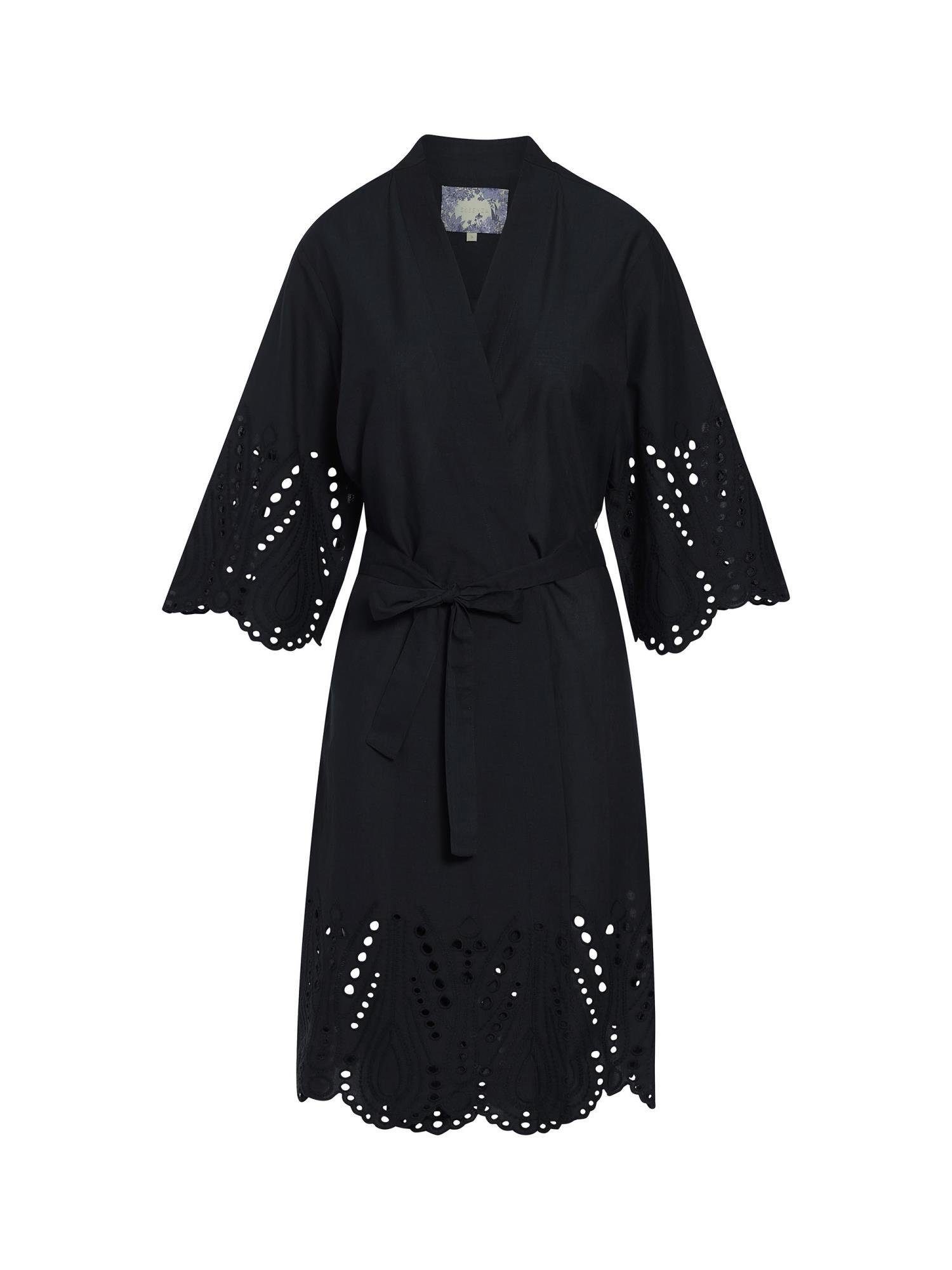 Essenza Kimono Sarai Tilia, Kurzform, Baumwolle, Kimono-Kragen, Gürtel, mit Stickereidetails darkest blue