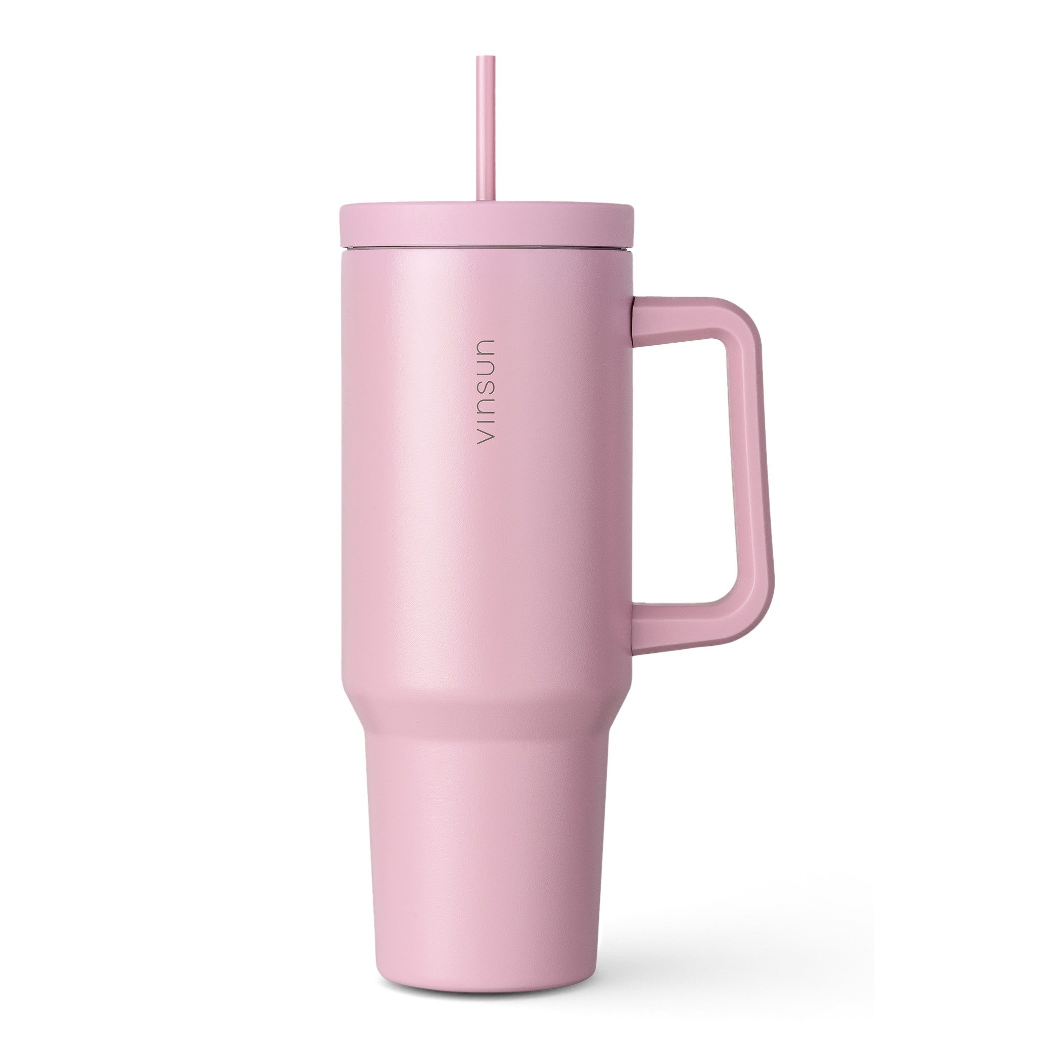 Vinsun Thermobecher Edelstahl Tumbler 1200ml 40oz - Isolierbecher mit Strohhalm und Henkel, 5-tlg., Edelstahl, Doppelwandig isoliert, BPA frei, bruchfest, Kalt- und Heißgetränke