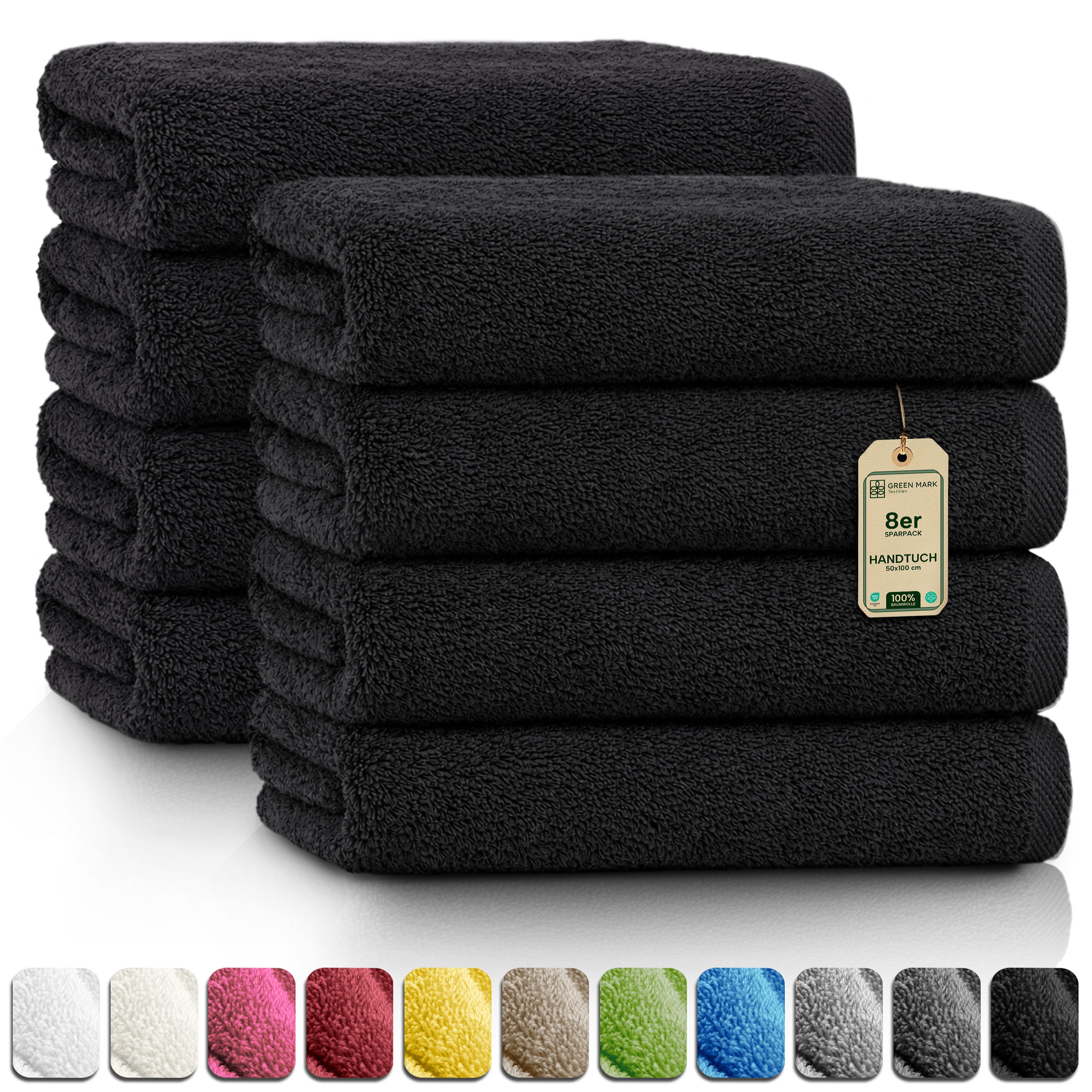 NatureMark Handtücher 8er-Sparpack Handtücher 50x100cm, Baumwolle (8-St), 8X Handtücher, 100% Baumwolle, Schwarz, 50 x 100cm