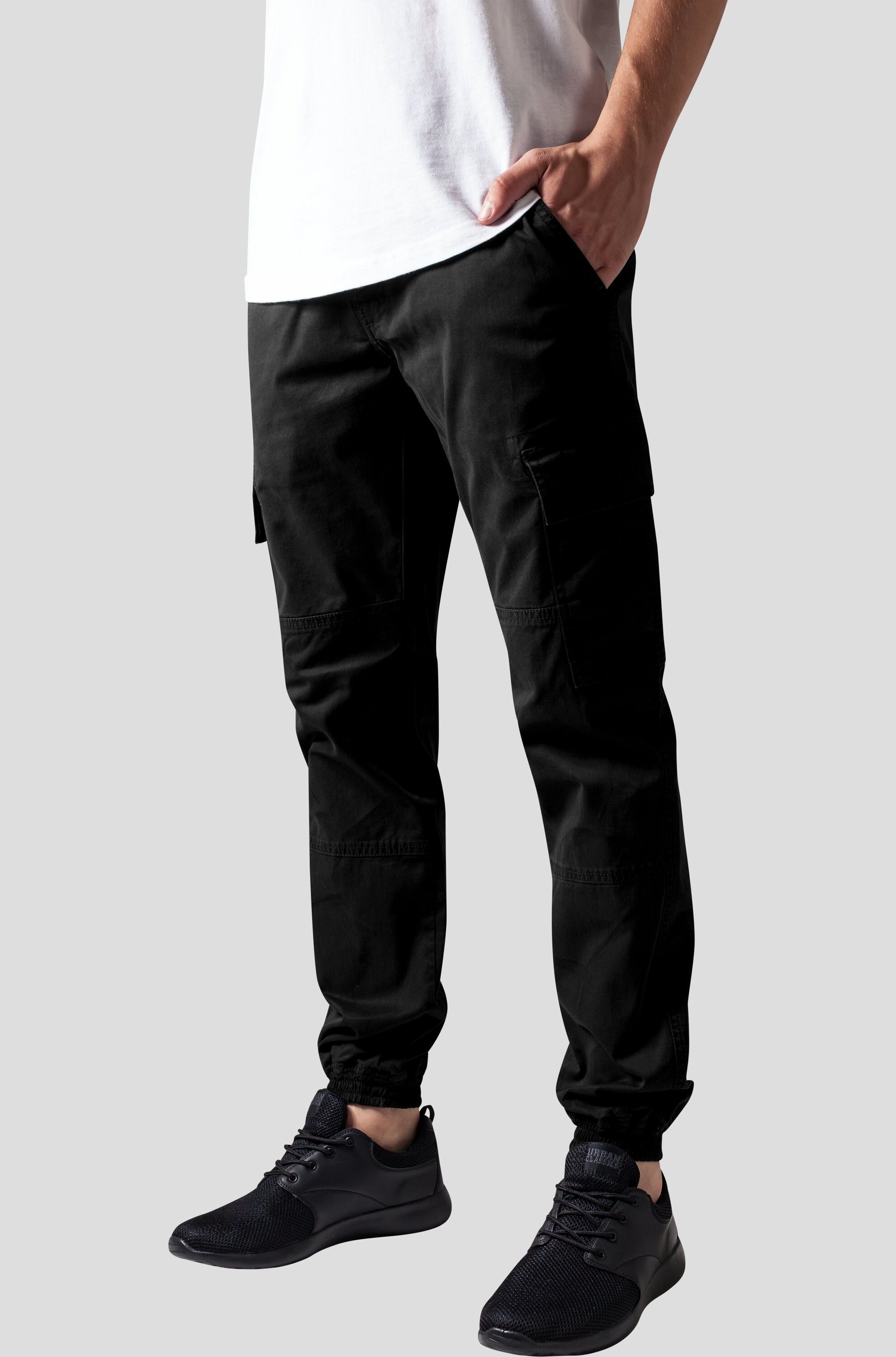 URBAN CLASSICS Cargohose Herren Washed (1-tlg) Twill Cargo Pants Jogging black