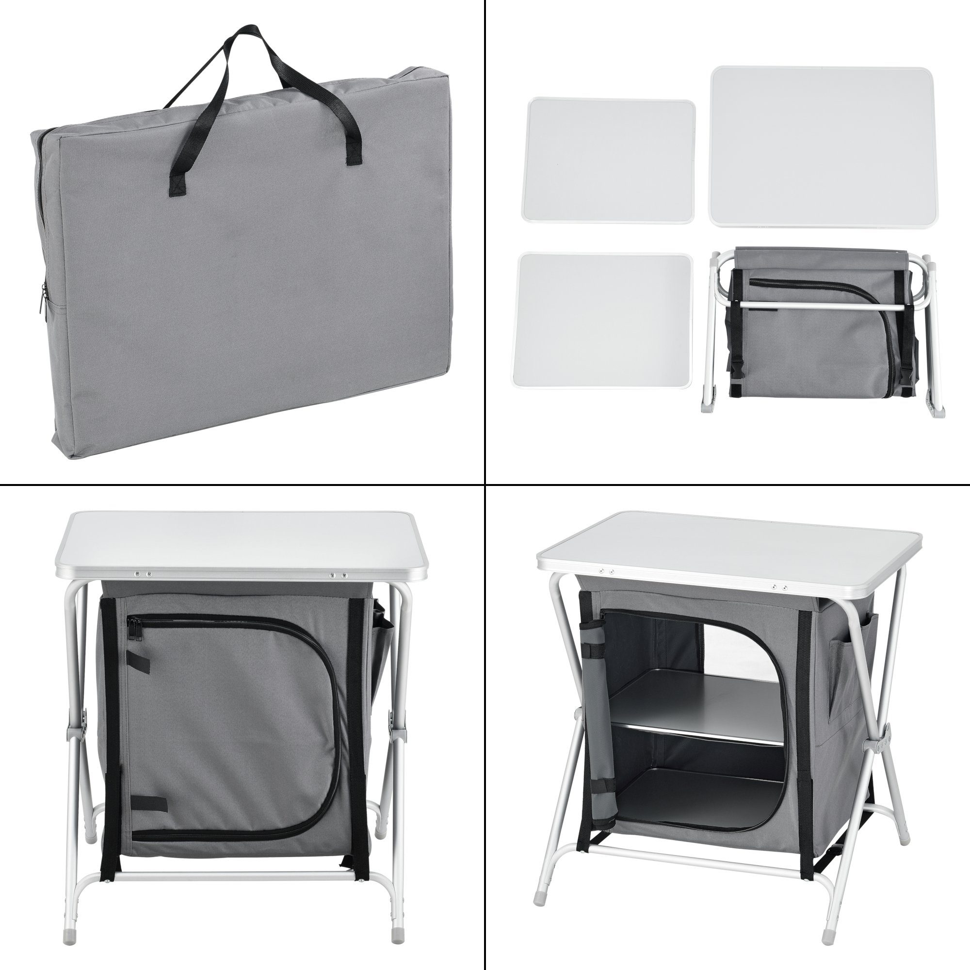 en.casa Campingtisch, Tullinge Campingküche 60x45x64 cm Dunkelgrau