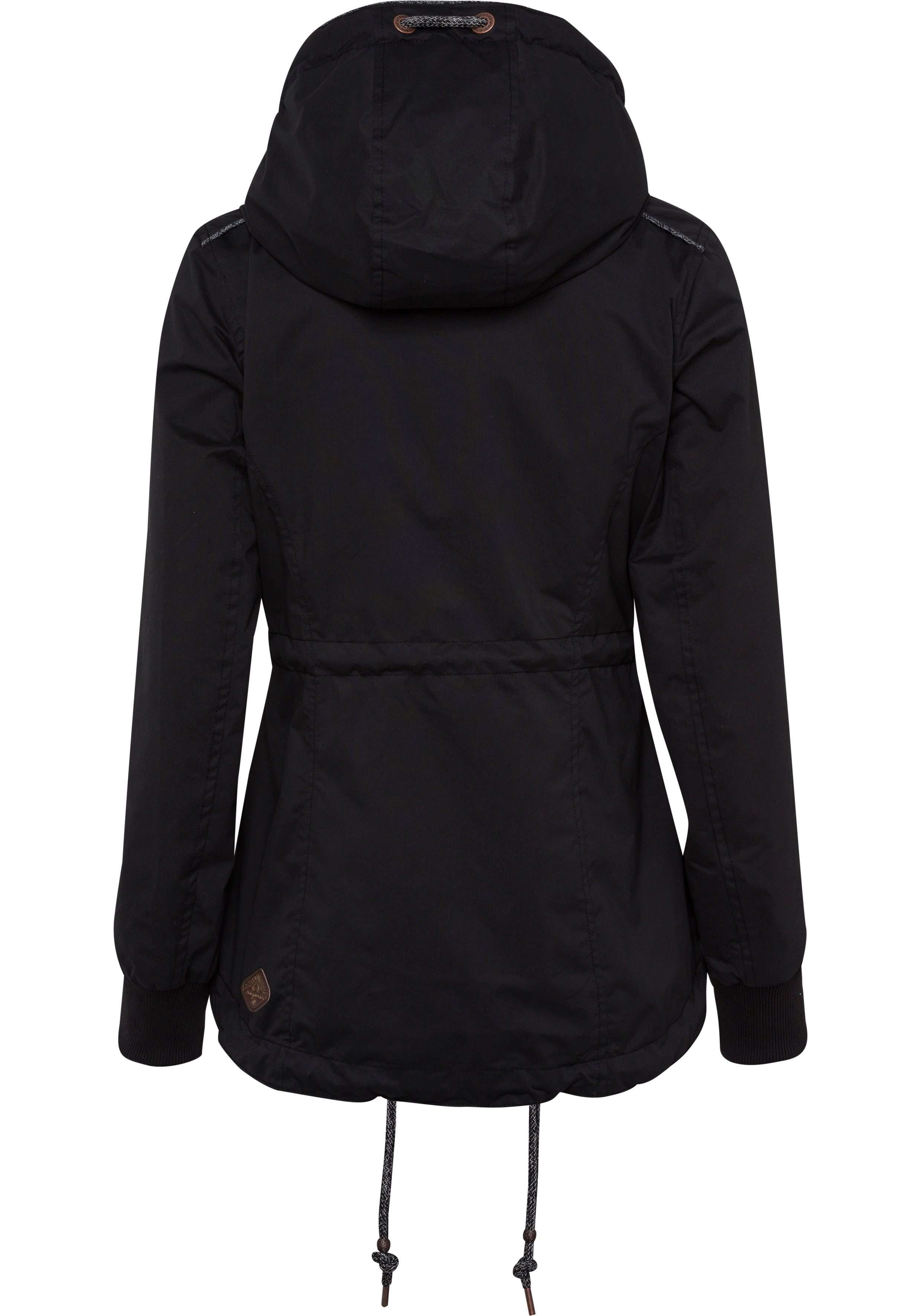 DANKA UNI BLACK PRINT Outdoorjacke 1012 Kapuze mit Urban FLOWER Streetwear- Übergangs-Style Ragwear