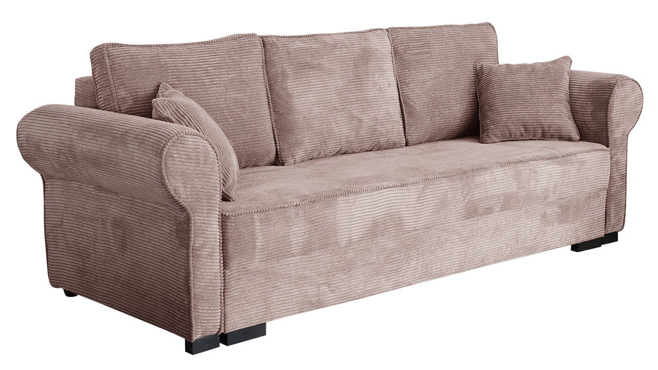 Sofa, Schlafsofa mit Schlaffunktion Sitzer Set Olimpia Kissen Freistehendes MIRJAN24 145 Polstersofa, 3 Cord, Bettkasten, Poso und