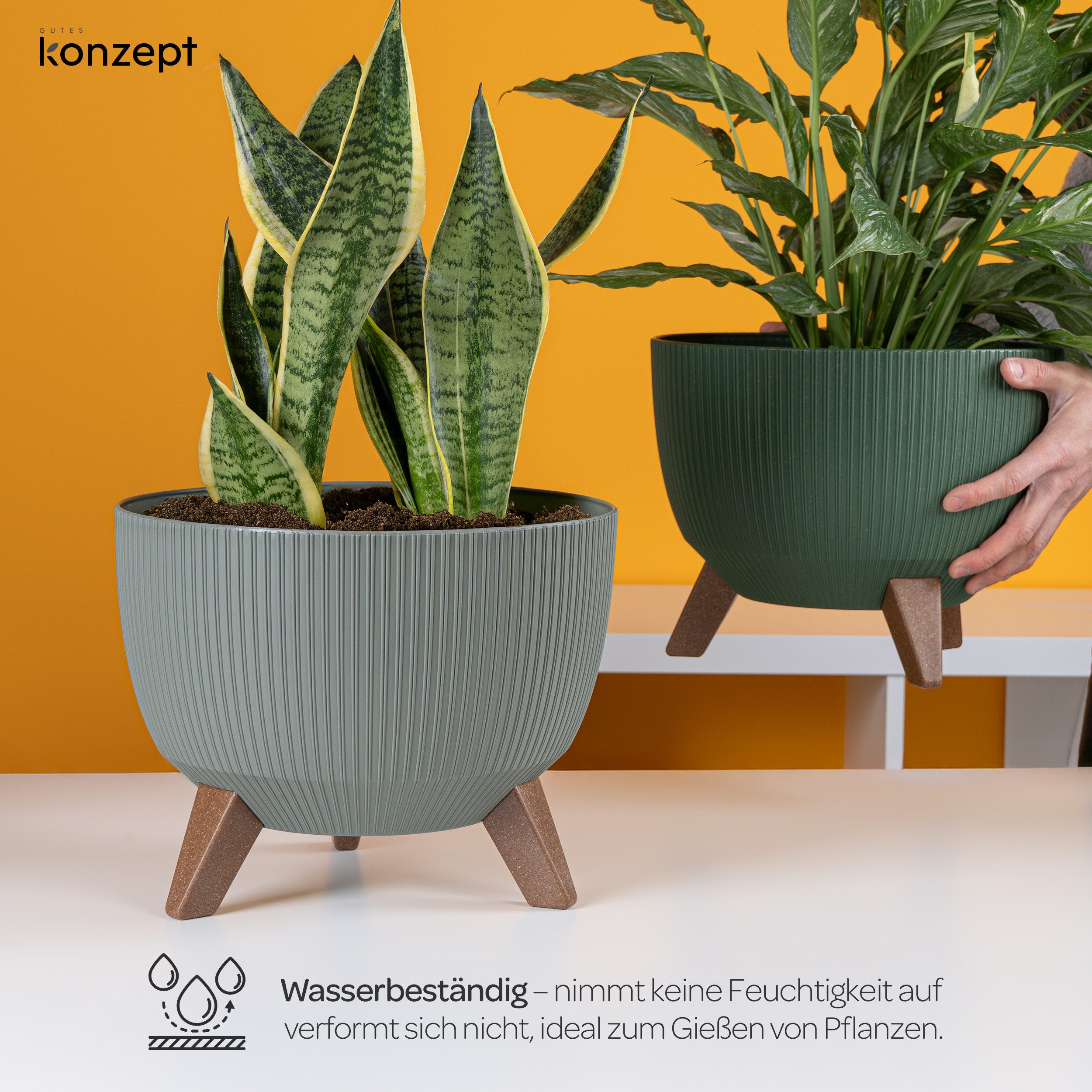 KONZEPT Blumentopf Pflanzschale 24/29cm Blumentopf mit Füßen, mit Wasserabfluss-Einsatz, wetterfest & UV-beständig, Übertopf für Innen & Außen – Bild 4 von 5