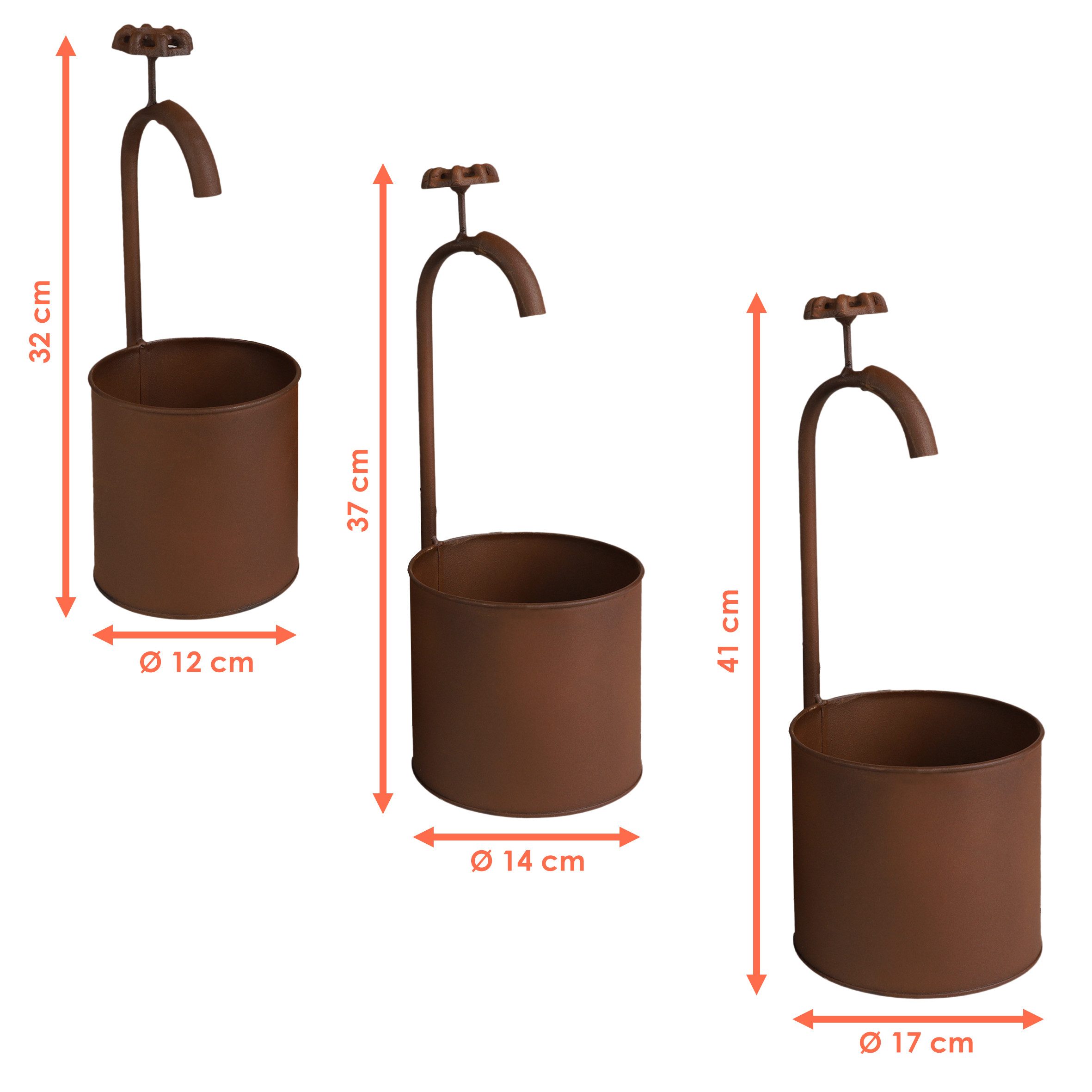Spetebo Blumentopf Übertopf mit Deko Wasserhahn Rost Optik (Artikel, 1 St., 3er Set), Vintage Design
