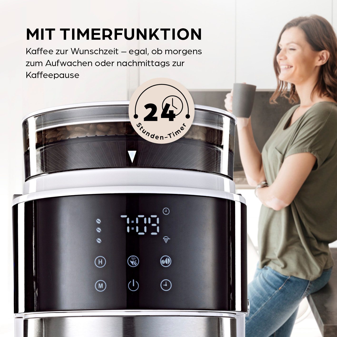 Barista Filterkaffeemaschine mit digitalem Touch-Display mit Mahlwerk + Isolierkanne