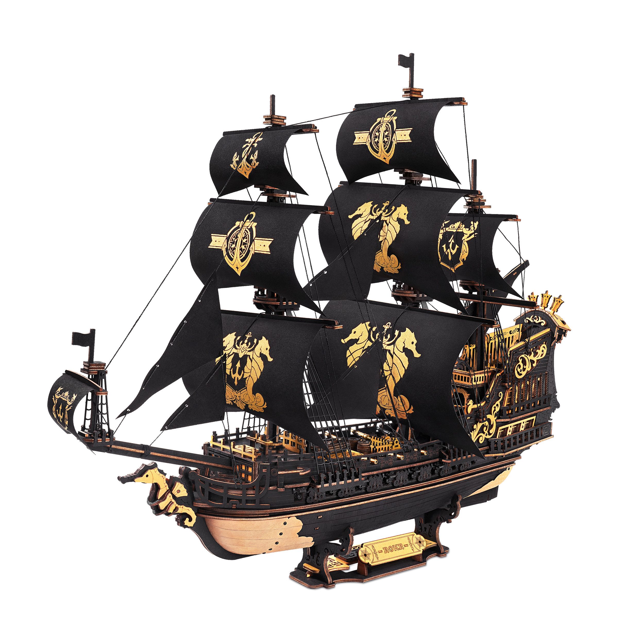 Robotime Modellbausatz Seahorse Barque Piratenschiff Black Pearl aus Holz, (603-tlg)