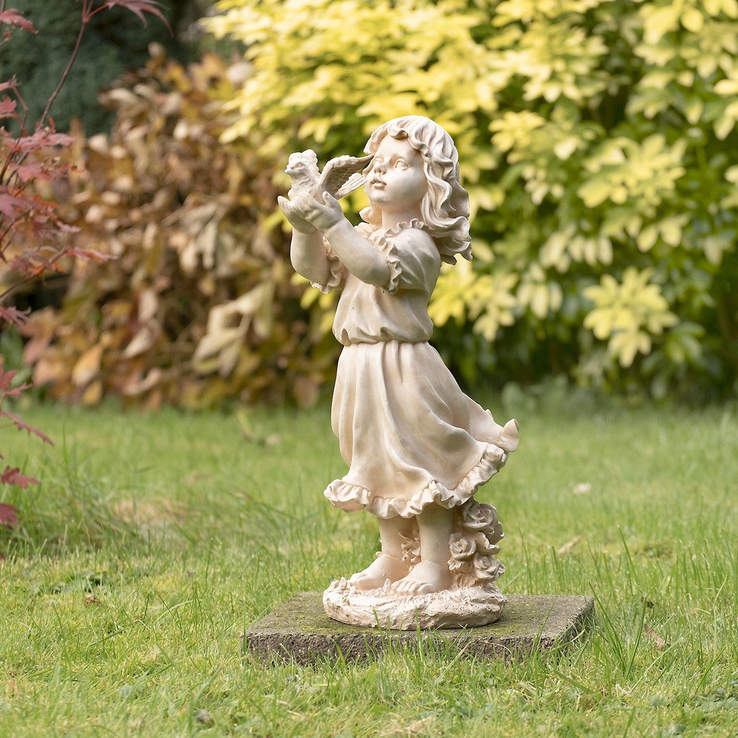Mädchen Figur lässt Dekoration Engel Engelfigur Deko Skulptur Taube Schutzengel fliegen, Engelsfiguren Moritz