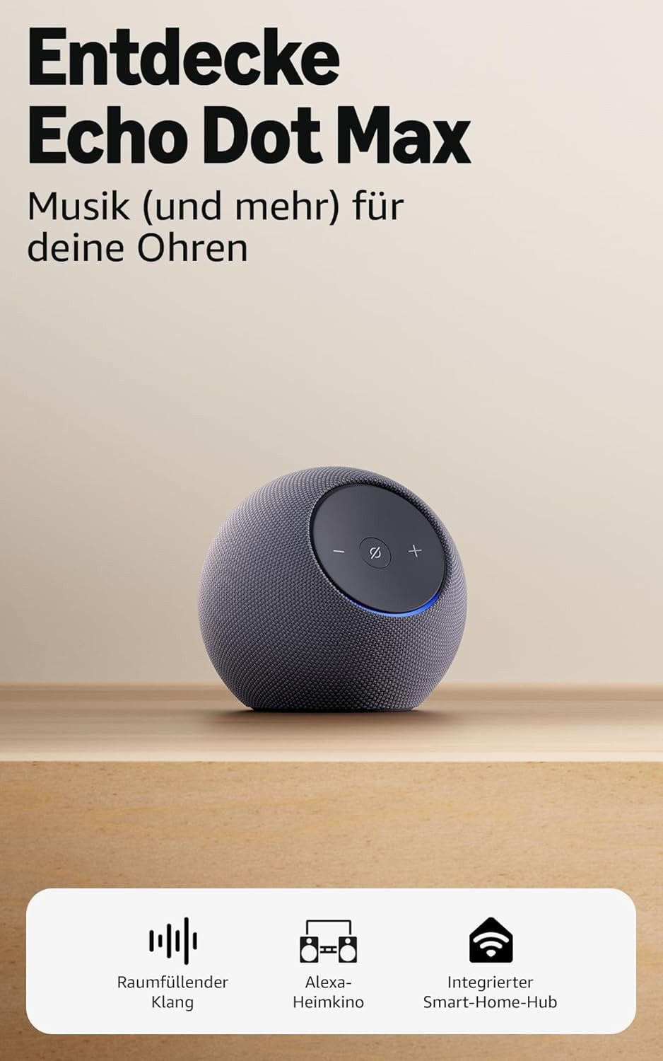Amazon Echo Dot Max (neueste Generation) Alexa Lautsprecher 2 (WLAN, Bluetooth, 22 W, mit raumfüllendem Klang & Smart-Home-Hub)