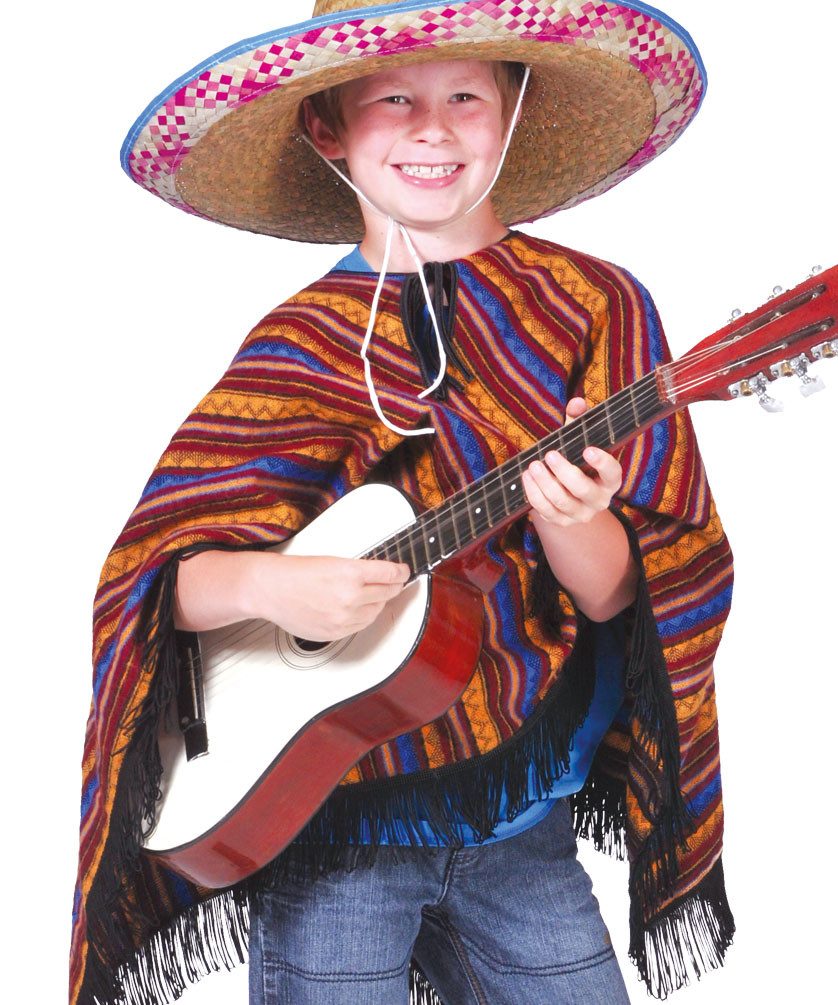 Karneval-Klamotten Kostüm Poncho Mexiko Kinder mexikanisches Kinderkostüm, Bunter Kinder Poncho Unisex Jungen Mädchen Faschingskostüm