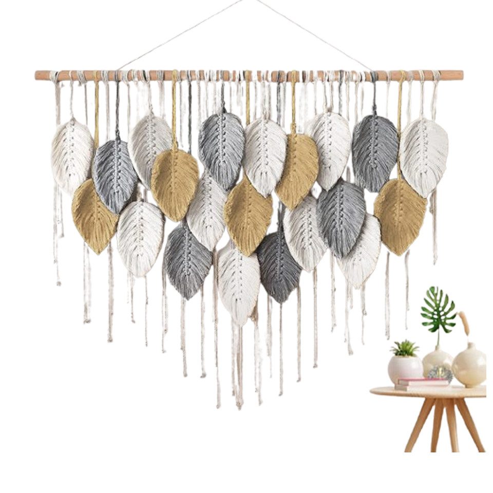 Agger Wanddekoobjekt Großer Wandbehang Wandteppich, Boho Makramee Gewebte Handgemachte, Quaste Blatt Tapisserie Böhmische Wandkunst Dekor