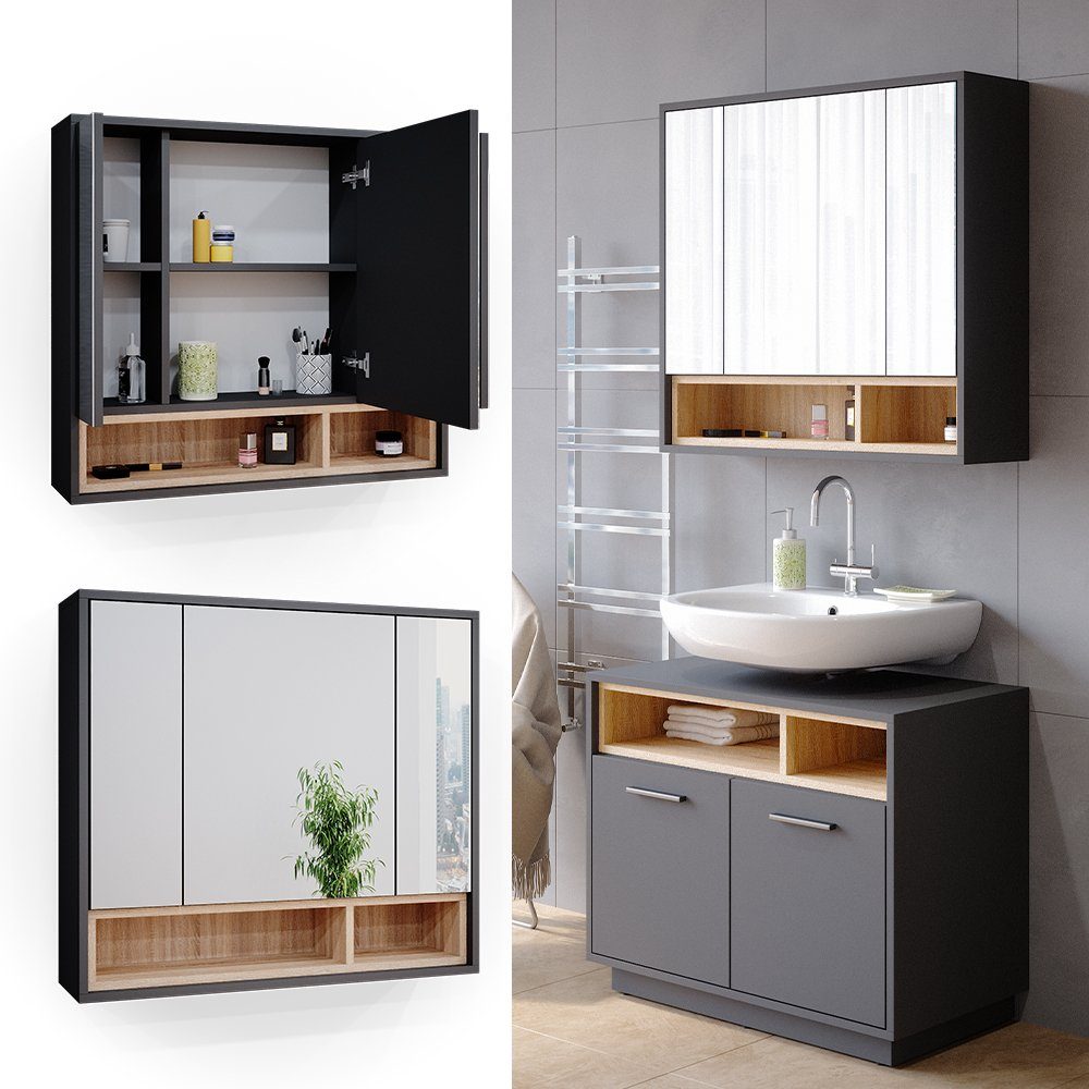 Vicco Badezimmerspiegelschrank Beatrice, Anthrazit/Sonoma, 80 x günstig online kaufen