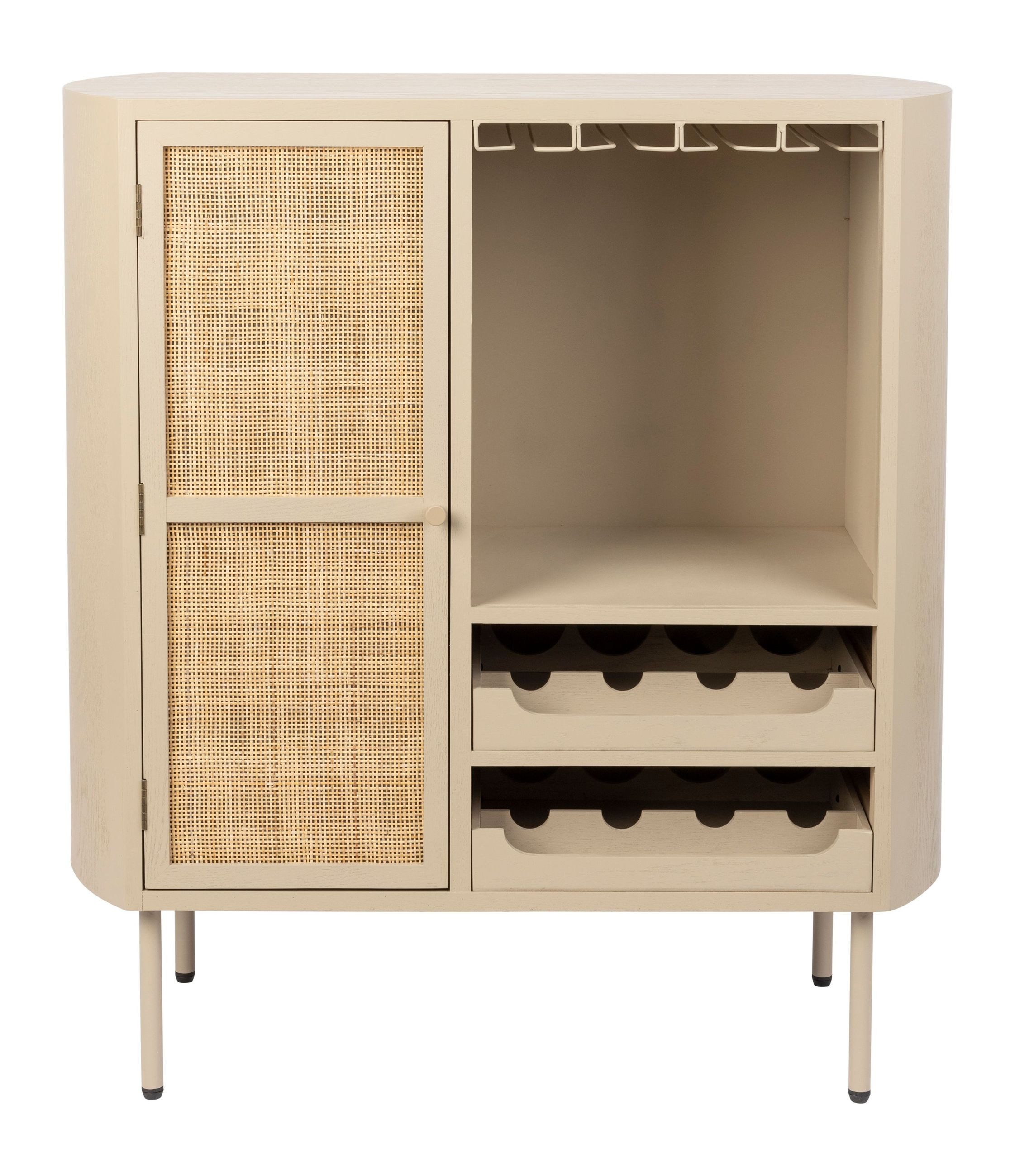 Trendmöbel24 Weinschrank Weinschrank Amaya Low im Japandi-Stil mit Rattan-Tür, Beige, 90 cm