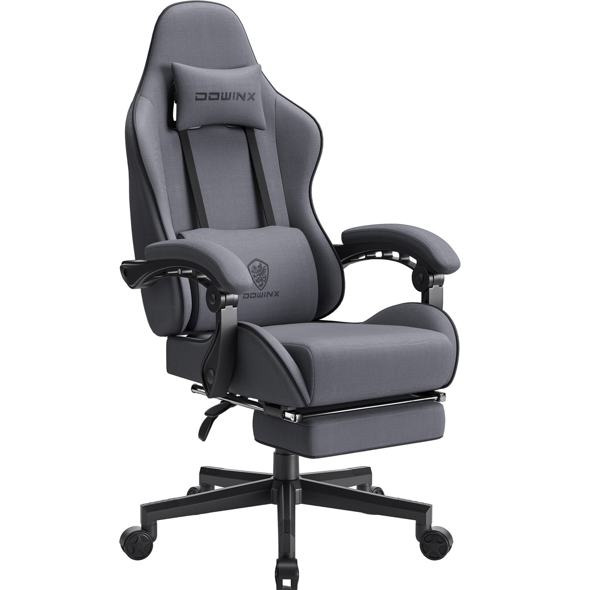 Dowinx Gaming-Stuhl Massage Gaming Stuhl Stoff mit Kopfstütze, Ergonomische Gaming Stuhl mit Fußstütze