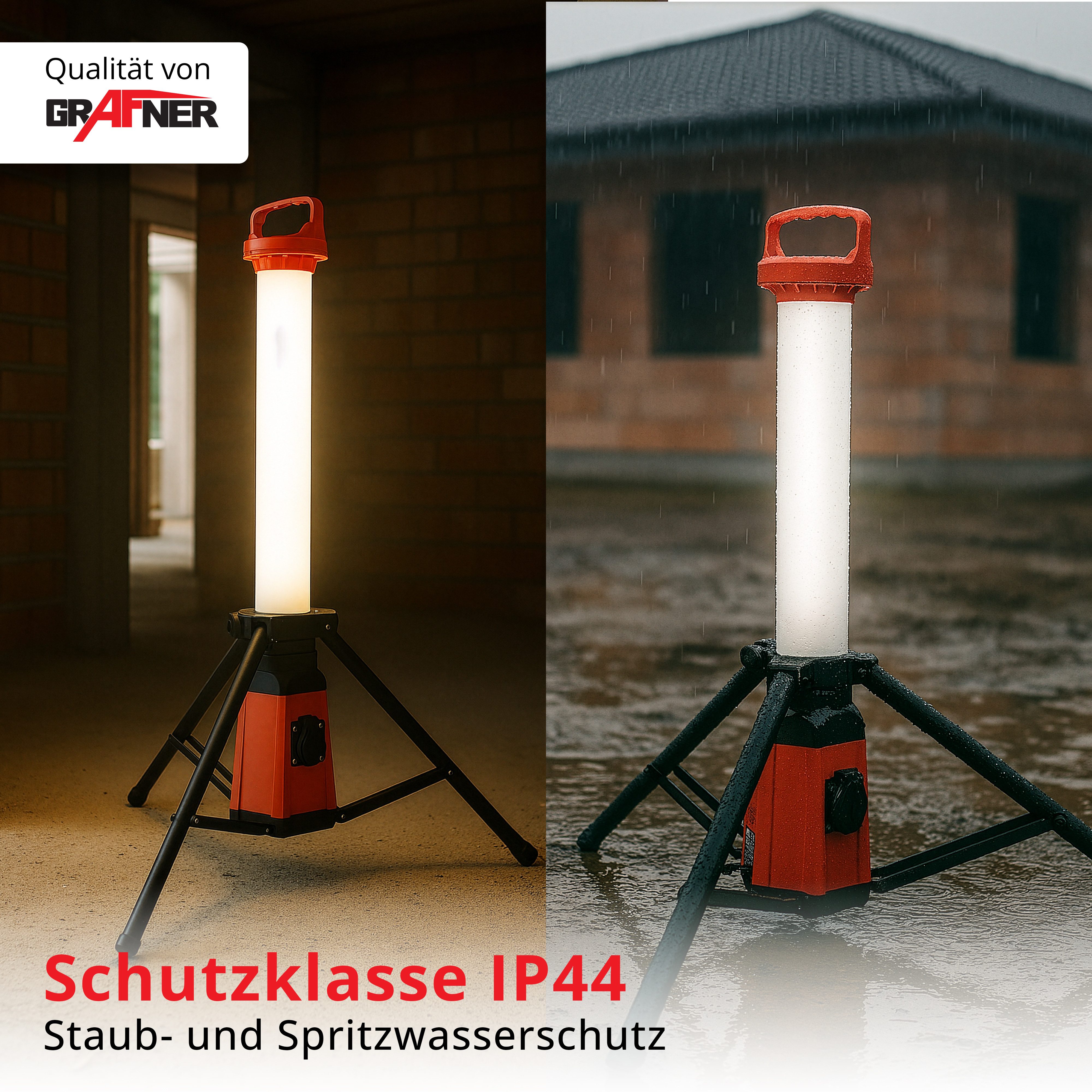 Grafner LED Baustrahler Arbeitsstrahler 360° Baustellenleuchte Standleuchte IP44 3800Lm, LED fest integriert, Standleuchte
