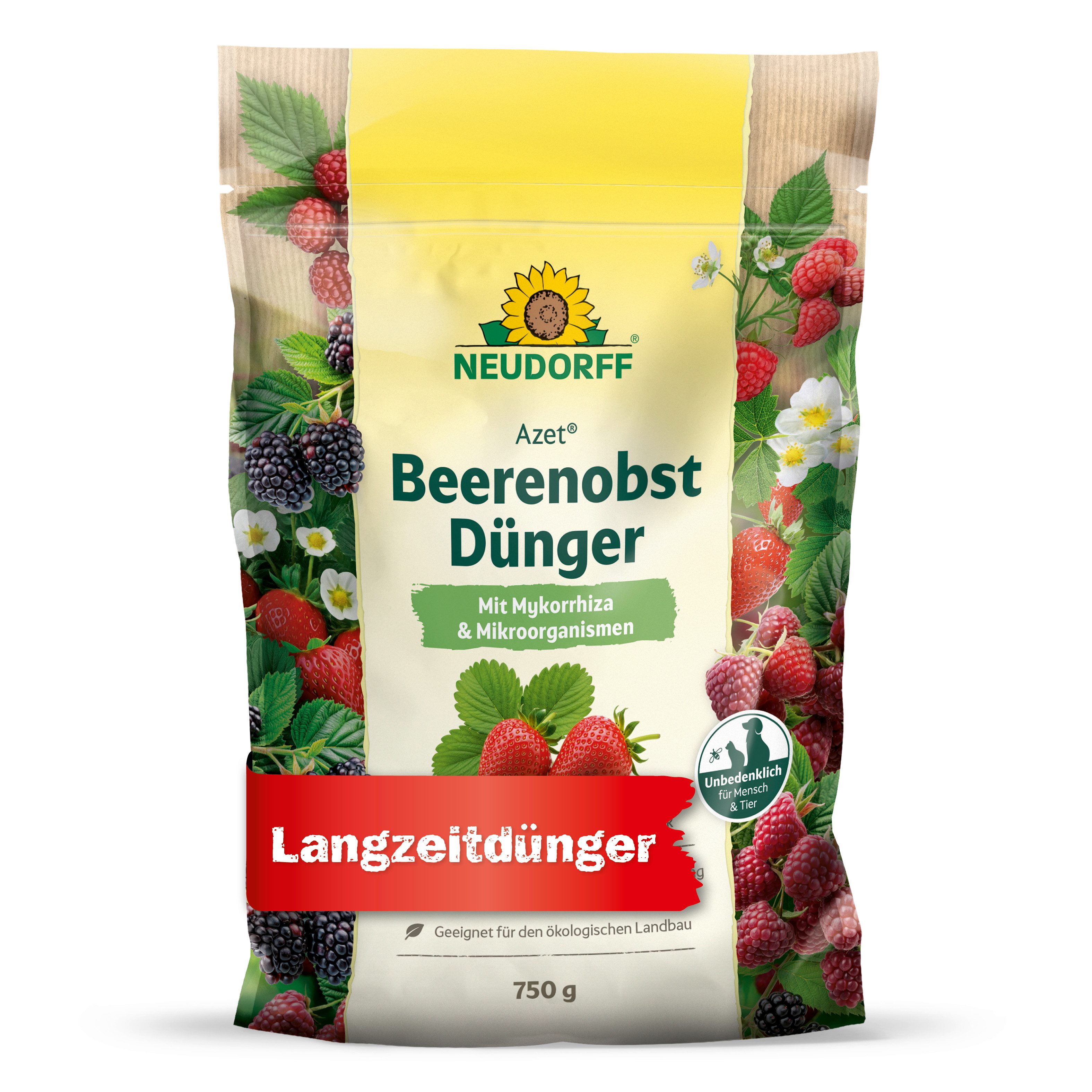 Neudorff Obstdünger Azet Beeren- & ObstDünger 750 g, organischer Langzeitdünger mit Sofort- & Langzeitwirkung, Himbeer & Erdbeer Dünger aus natürlichen Rohstoffen