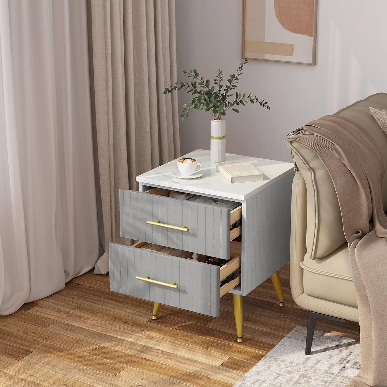 Woltu Nachttisch (2-St), Sofatisch Nachtkommode mit 2 Schubladen aus MDF günstig online kaufen