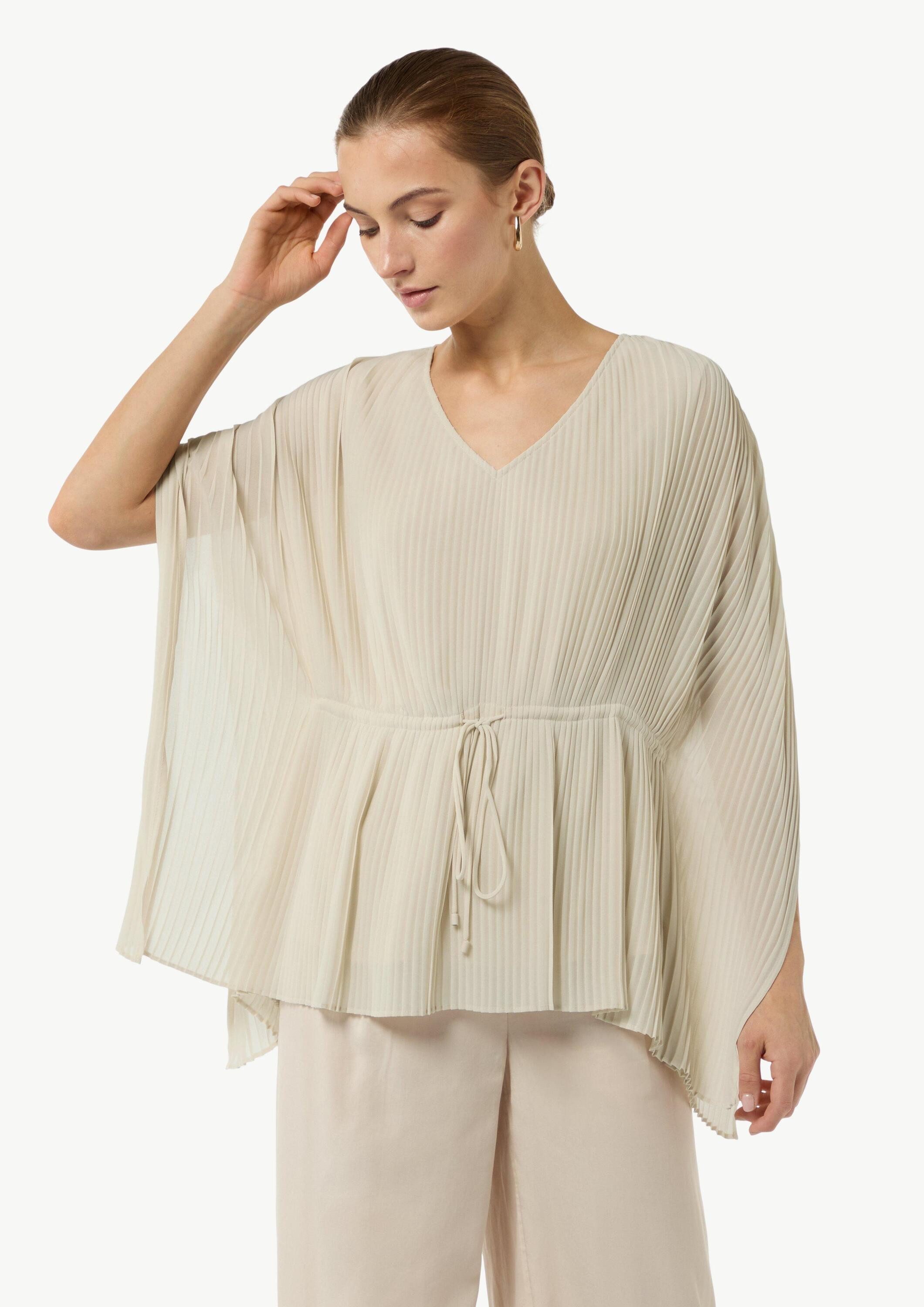comma Blusentop Bluse Plissee-Tunika mit V-Ausschnitt