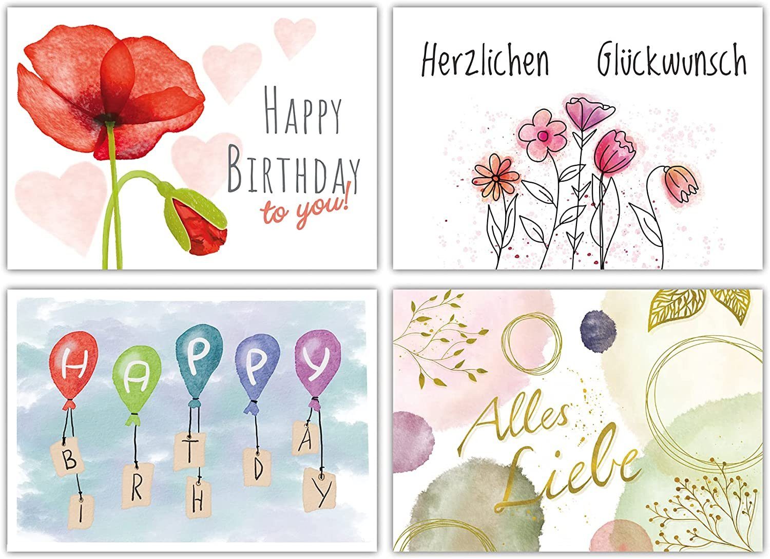 LifeDesign Glückwunschkarte Postkarten-Set "Glückwunsch", Postkarten Birthday, Happy Geburtstagskarten, DIN Set, A6