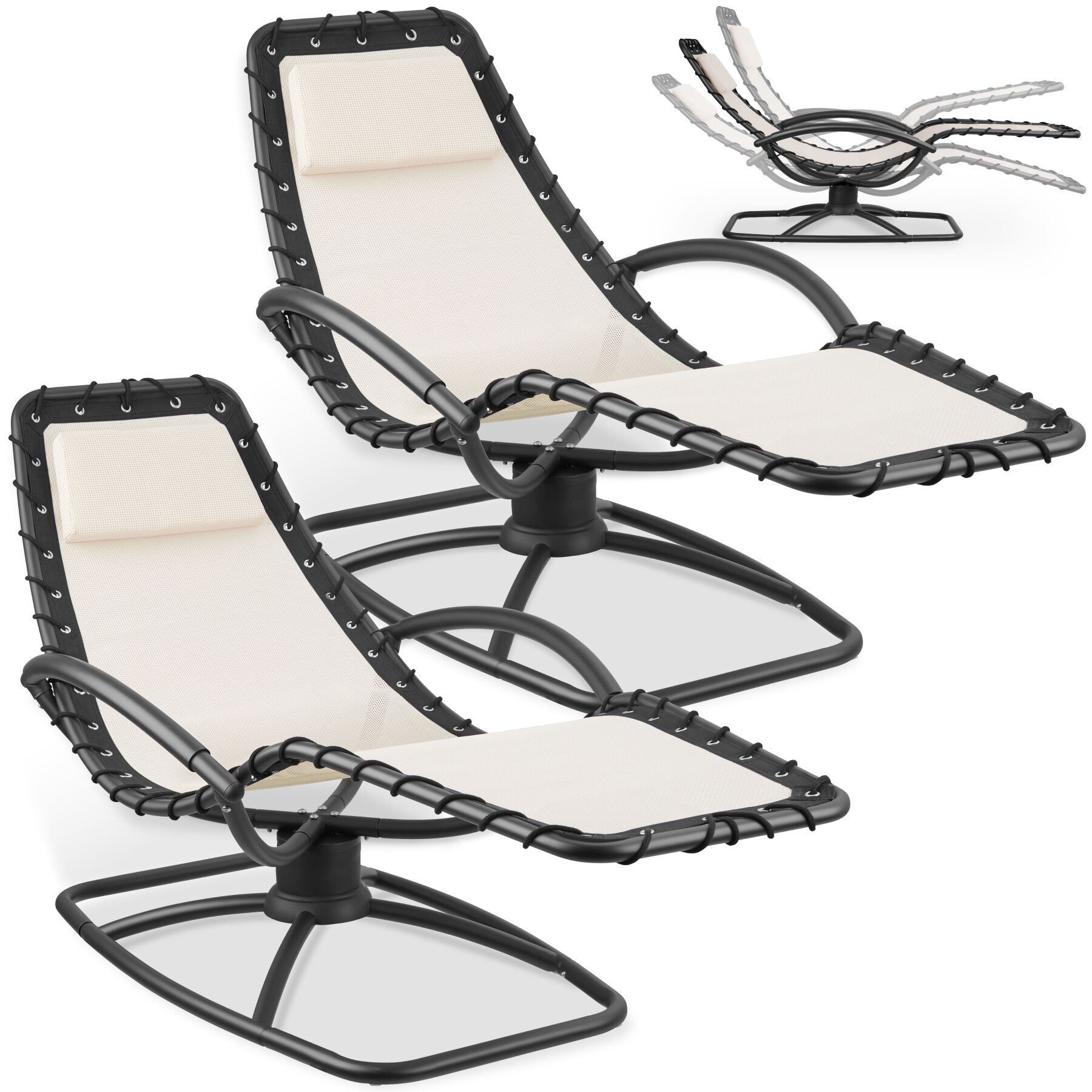 tectake Gartenliege ergonomische Kippliege, 77 x 170 x 83 cm, 120 kg Belastbarkeit, Sonnenliege Toulon, 2 St., in beige, bequeme Schaumstoffpolsterung, atmungsaktiv, wasserabweisend