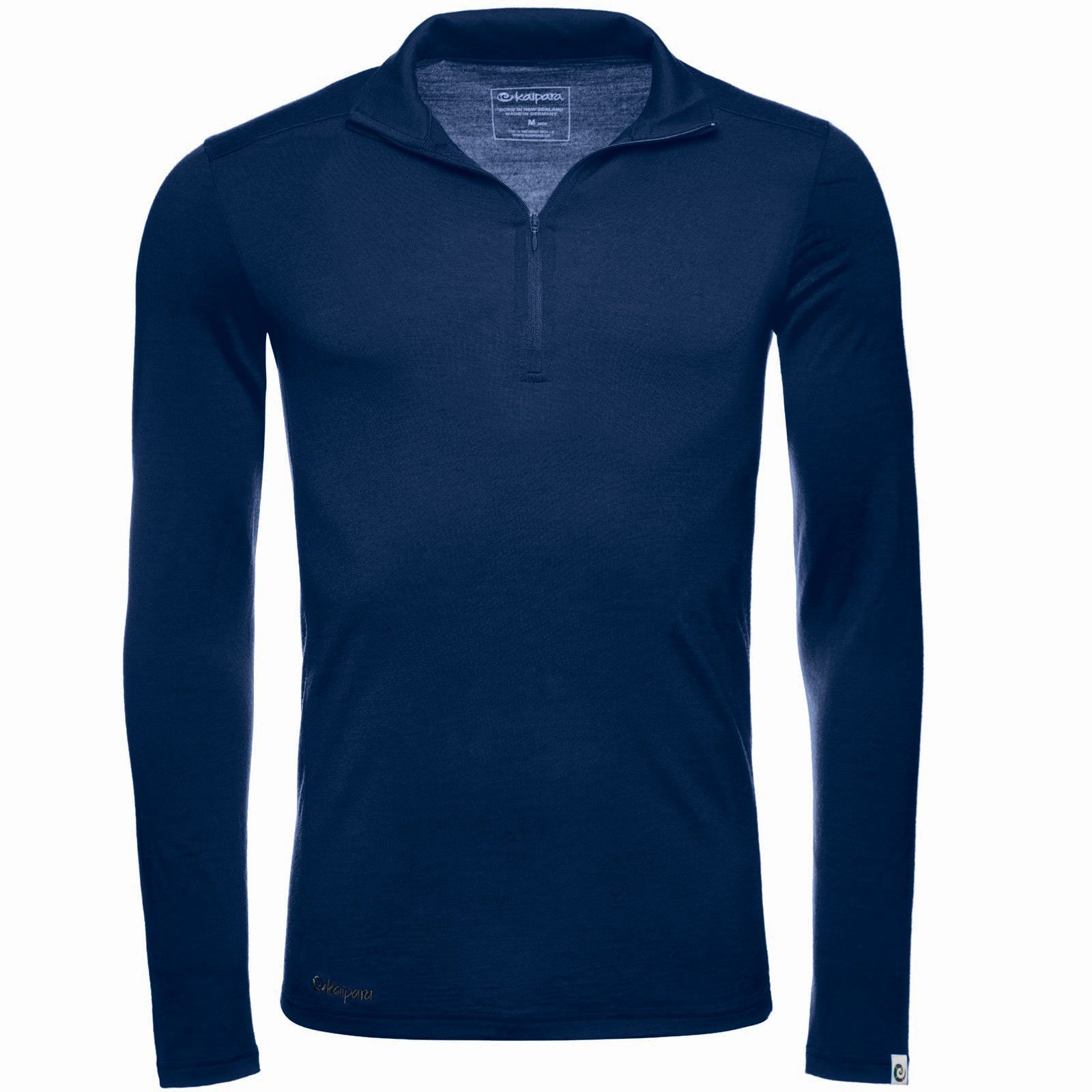 (1-tlg) Blau Merino Slimfit Zip-Neck Germany aus reiner - Herren Merinowolle Sportswear Merino Kaipara in 200 Made Langarmshirt