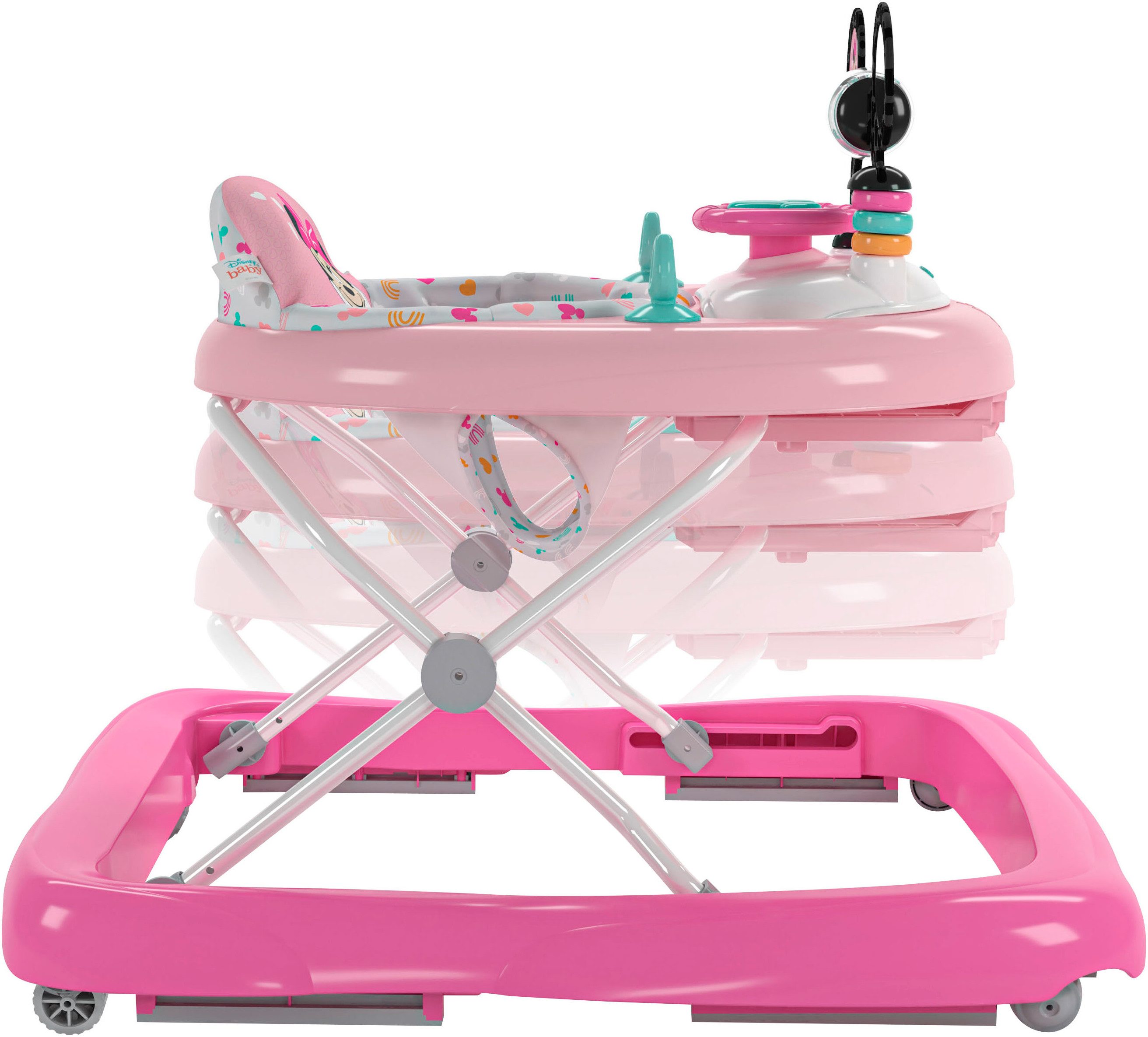 Bright Starts Baby Walker MINNIE MOUSE Tiny Trek™ Walker, Forever Besties™, 2-in-1 Walker, with Light and Sound